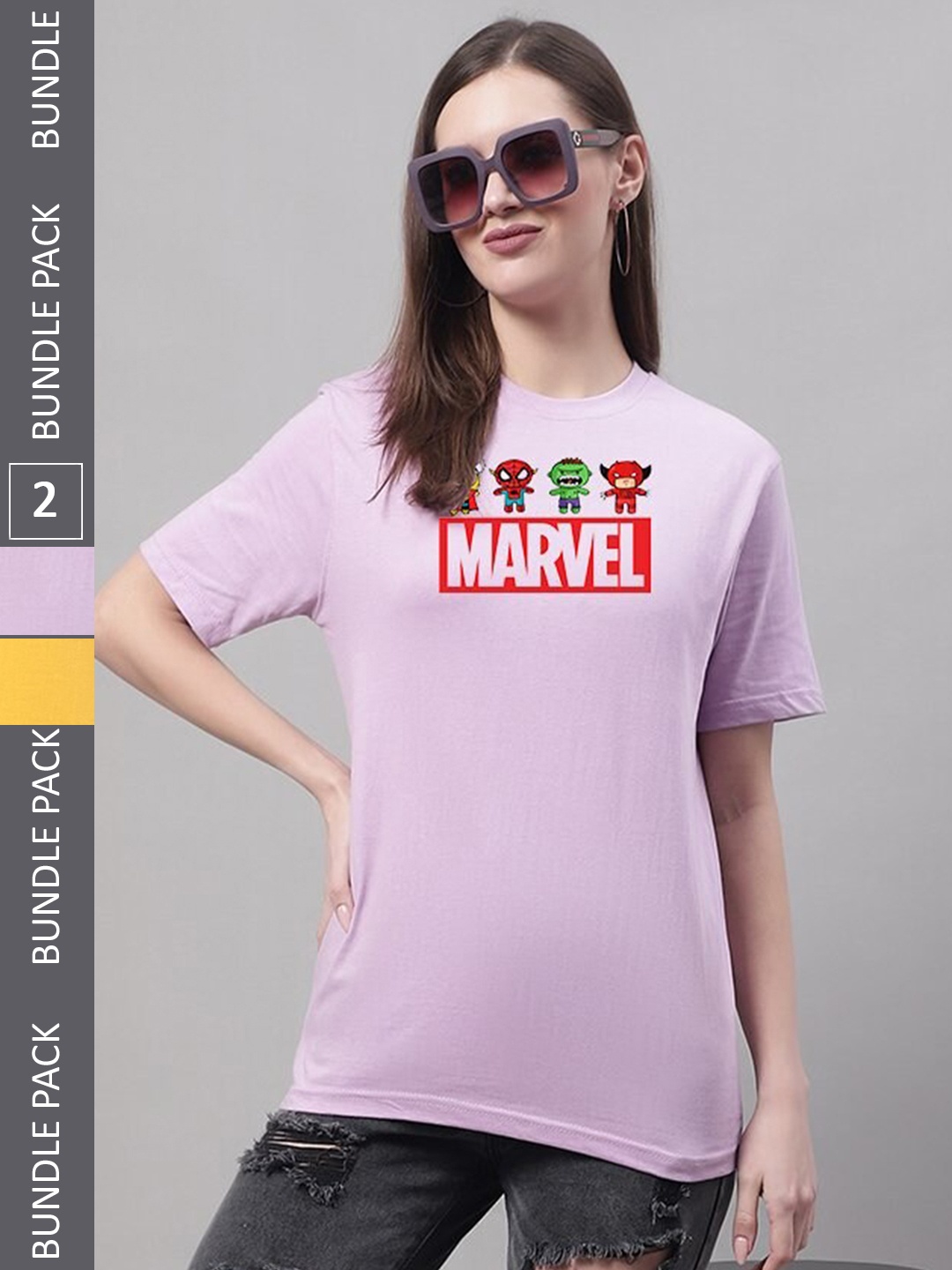 

Miaz Lifestyle Pack Of 2 Typography Marvel Printed Pure Cotton T-Shirt, Lavender