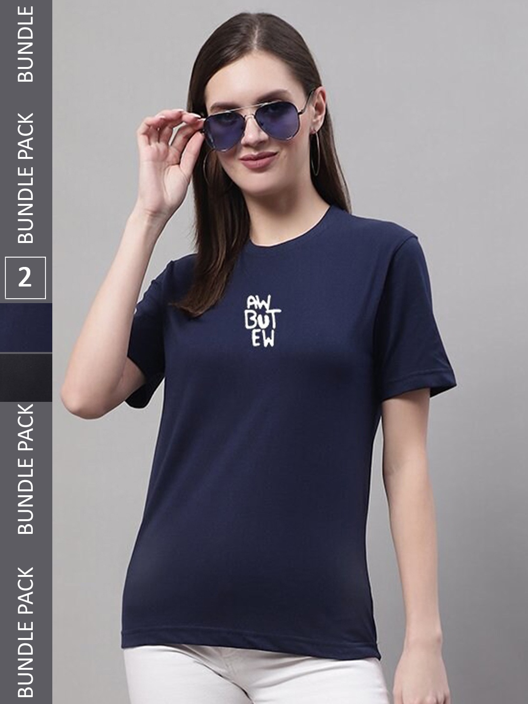 

Miaz Lifestyle Pack Of 2 Typography Printed Pure Cotton T-Shirt, Navy blue