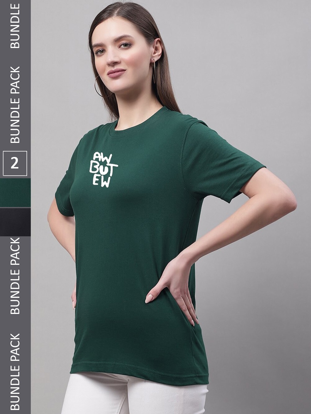 

Miaz Lifestyle Pack Of 2 Typography Printed Pure Cotton T-Shirt, Green