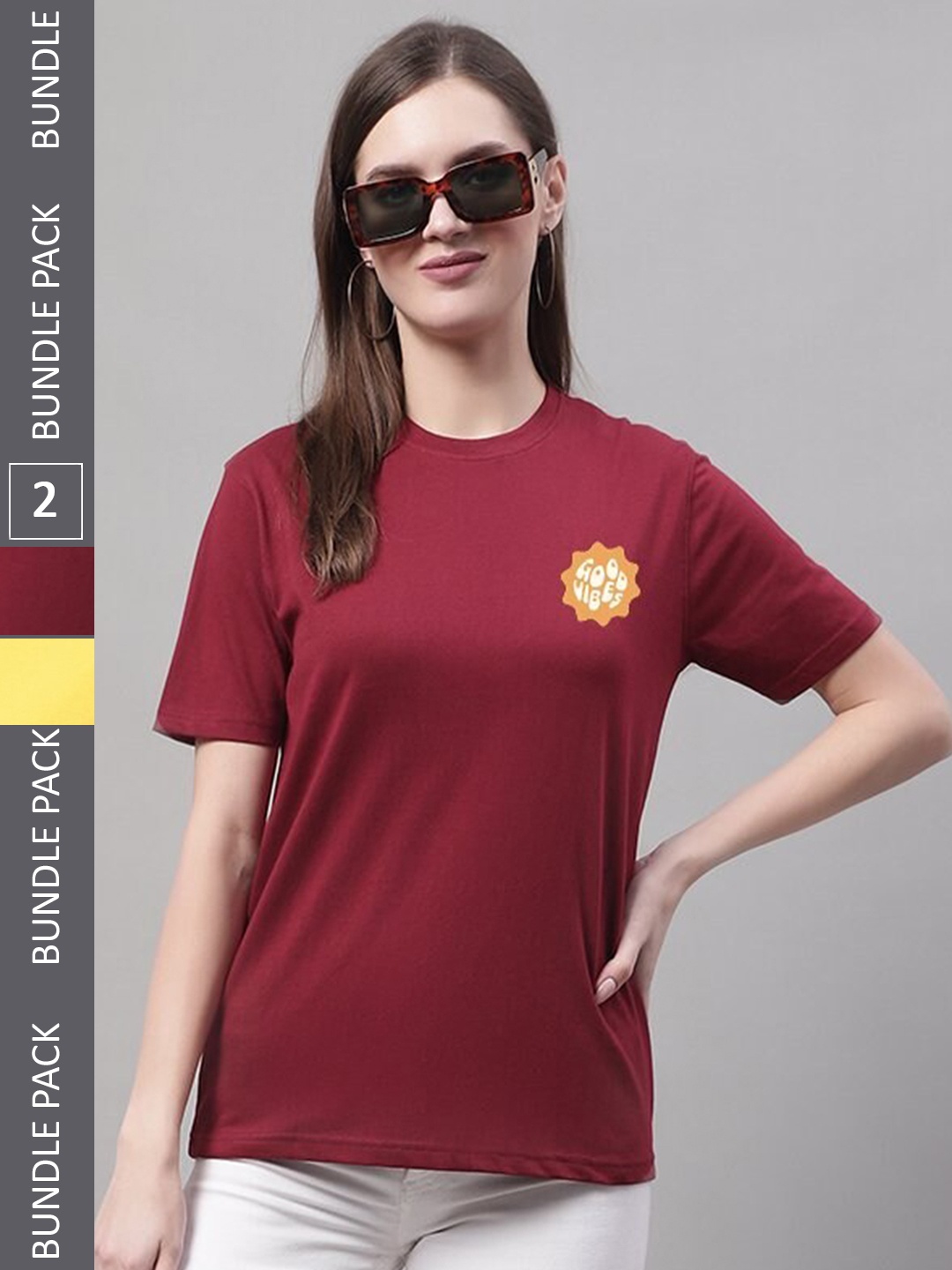 

Miaz Lifestyle Pack Of 2 Typography Printed Pure Cotton T-Shirt, Maroon