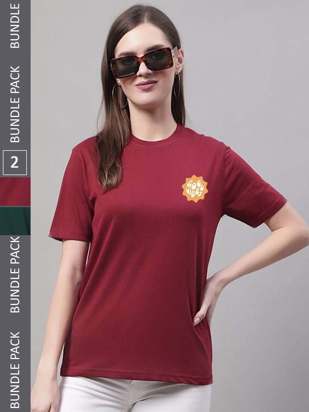 

Miaz Lifestyle Pack Of 2 Printed Pure Cotton T-shirts, Maroon