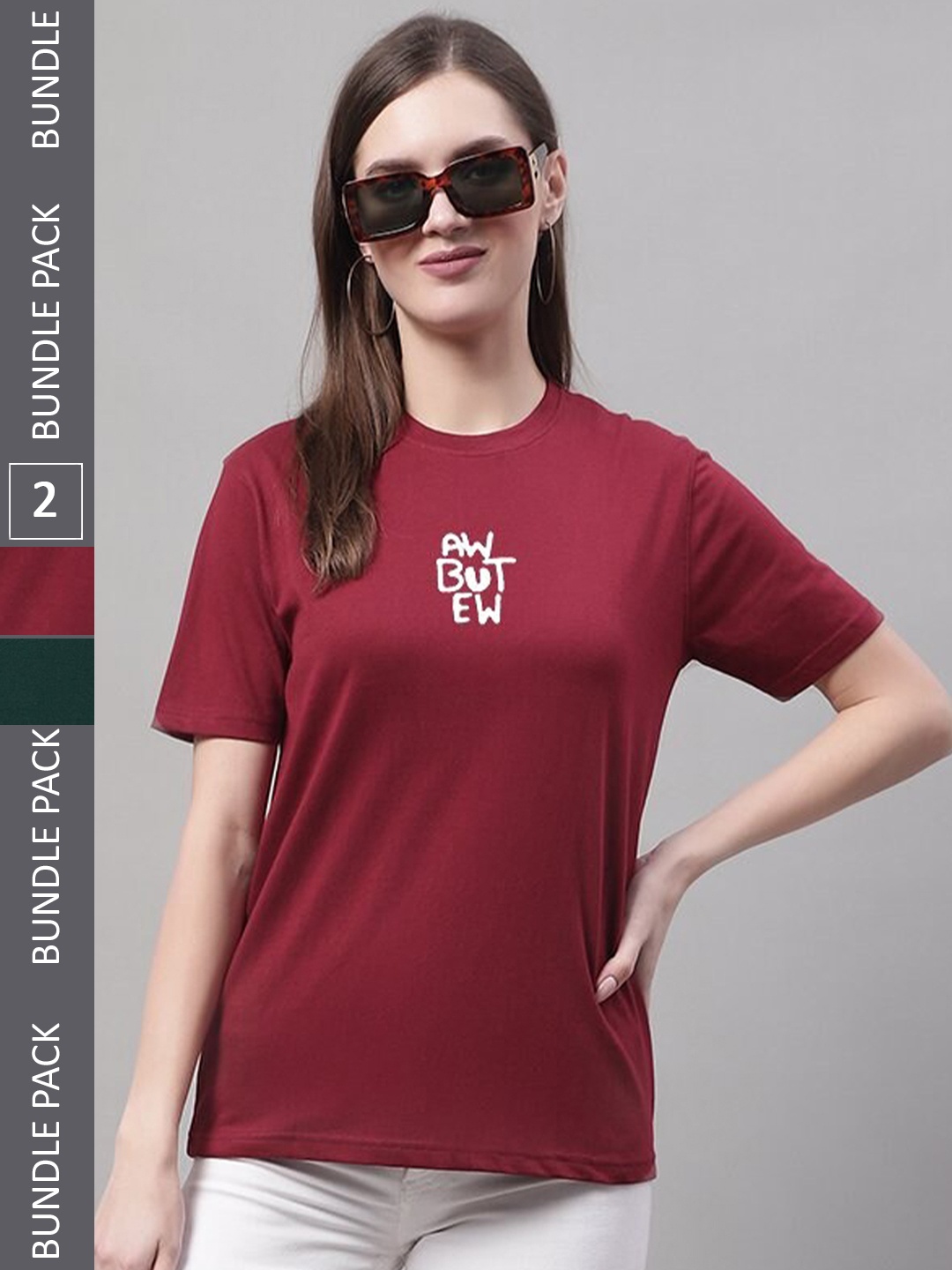 

Miaz Lifestyle Pack Of 2 Printed Pure Cotton T-shirts, Maroon