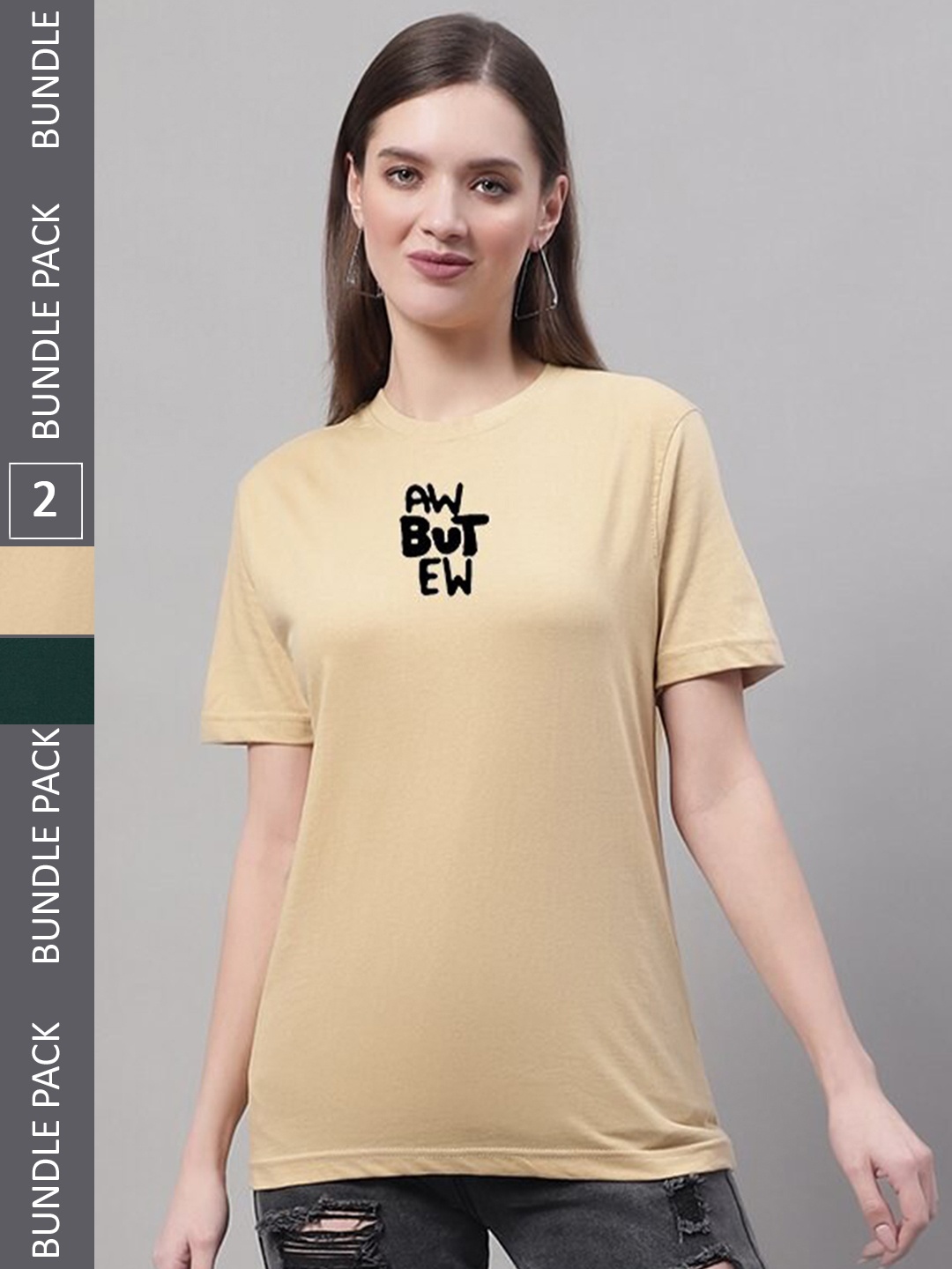 

Miaz Lifestyle Pack Of 2 Printed Pure Cotton T-shirts, Beige