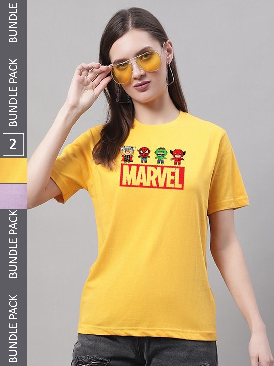 

Miaz Lifestyle Pack Of 2 Printed Pure Cotton T-shirts, Yellow