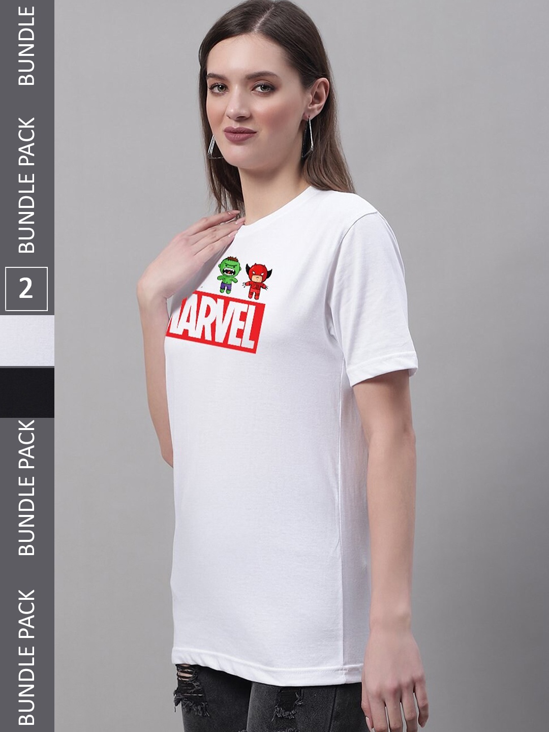 Miaz Lifestyle Pack Of 2 Printed Pure Cotton T-shirts, White