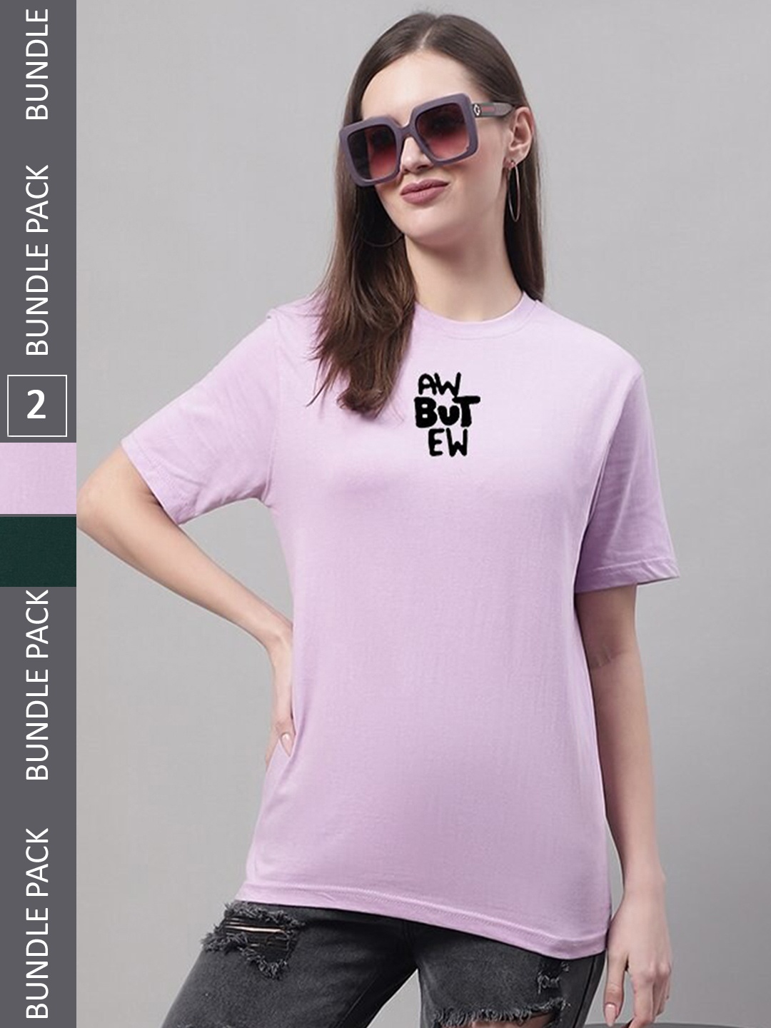 

Miaz Lifestyle Pack Of 2 Printed Pure Cotton T-shirts, Purple