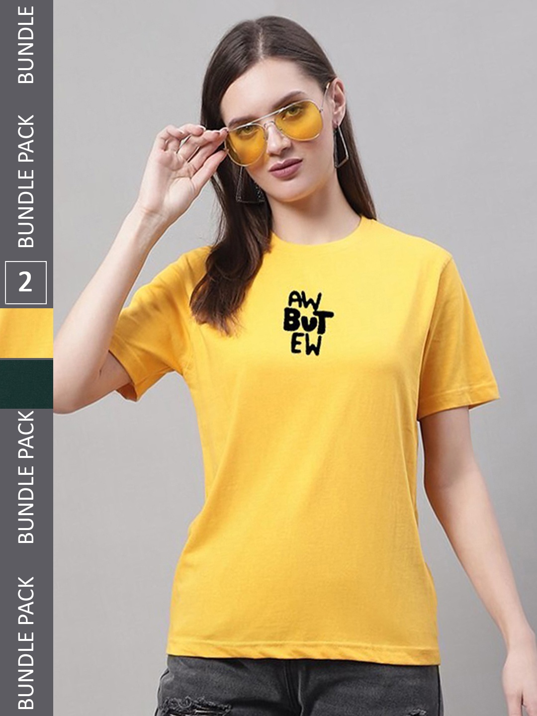 

Miaz Lifestyle Pack Of 2 Printed Pure Cotton T-shirts, Yellow