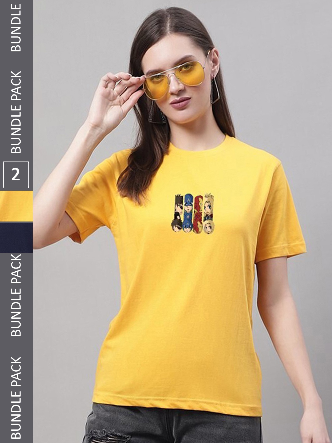 Miaz Lifestyle Pack Of 2 Printed Pure Cotton T-shirts, Yellow