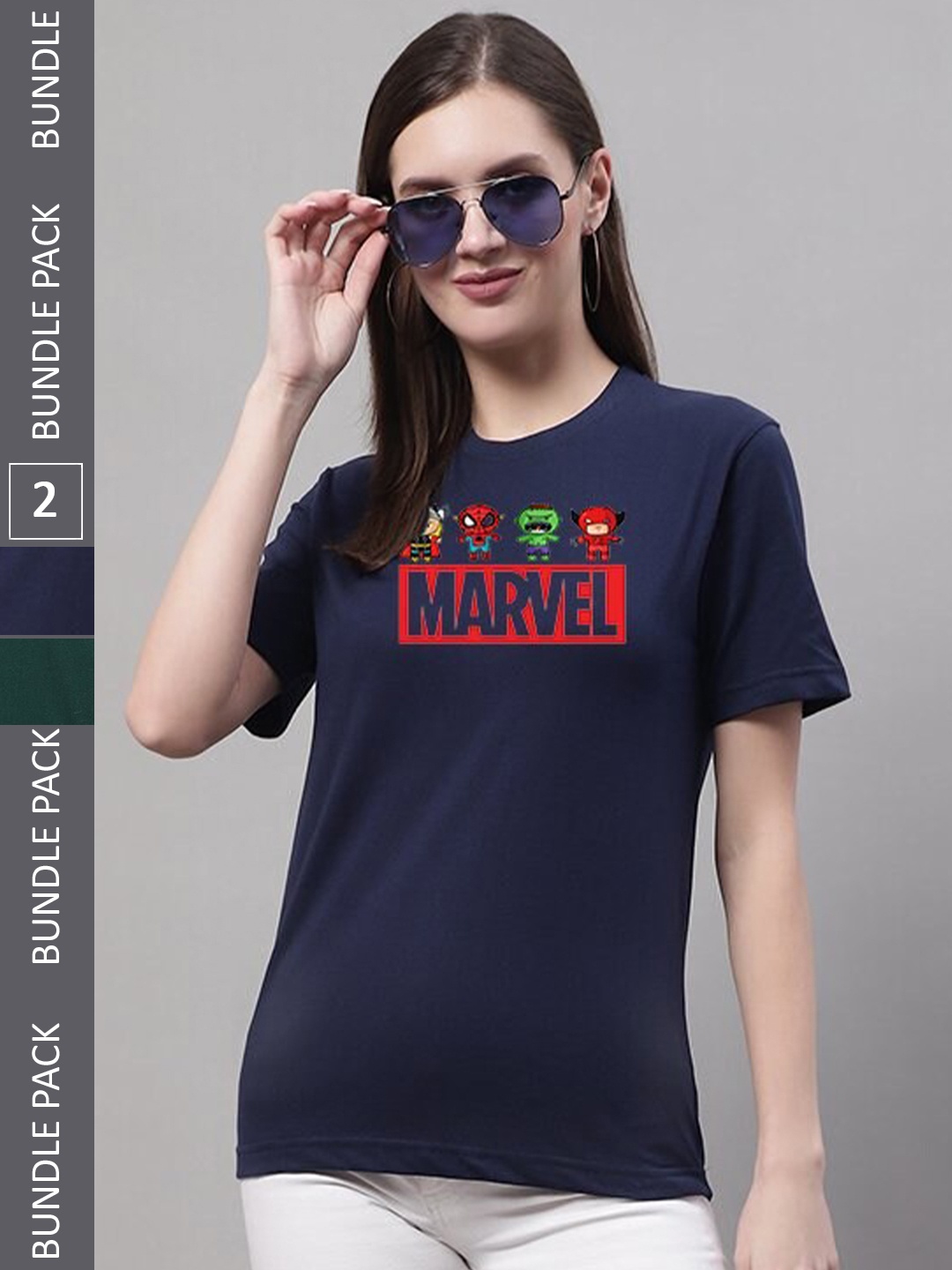 

Miaz Lifestyle Pack Of 2 Printed Pure Cotton T-shirts, Navy blue