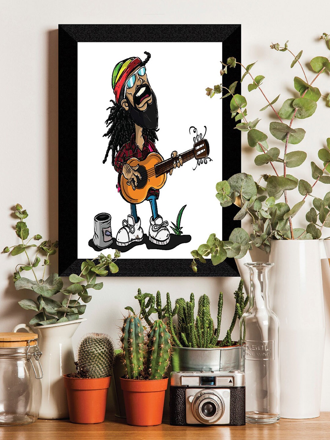 

SAF Black & White Guitarist Painted UV Textured Framed Wall Art