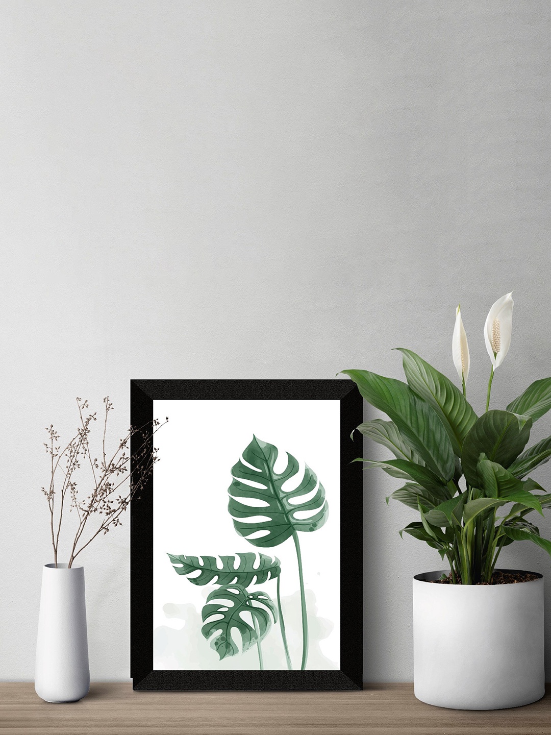 

SAF White & Green Tropical Leaves Painted Premium MDF Framed UV Textured Wall Art