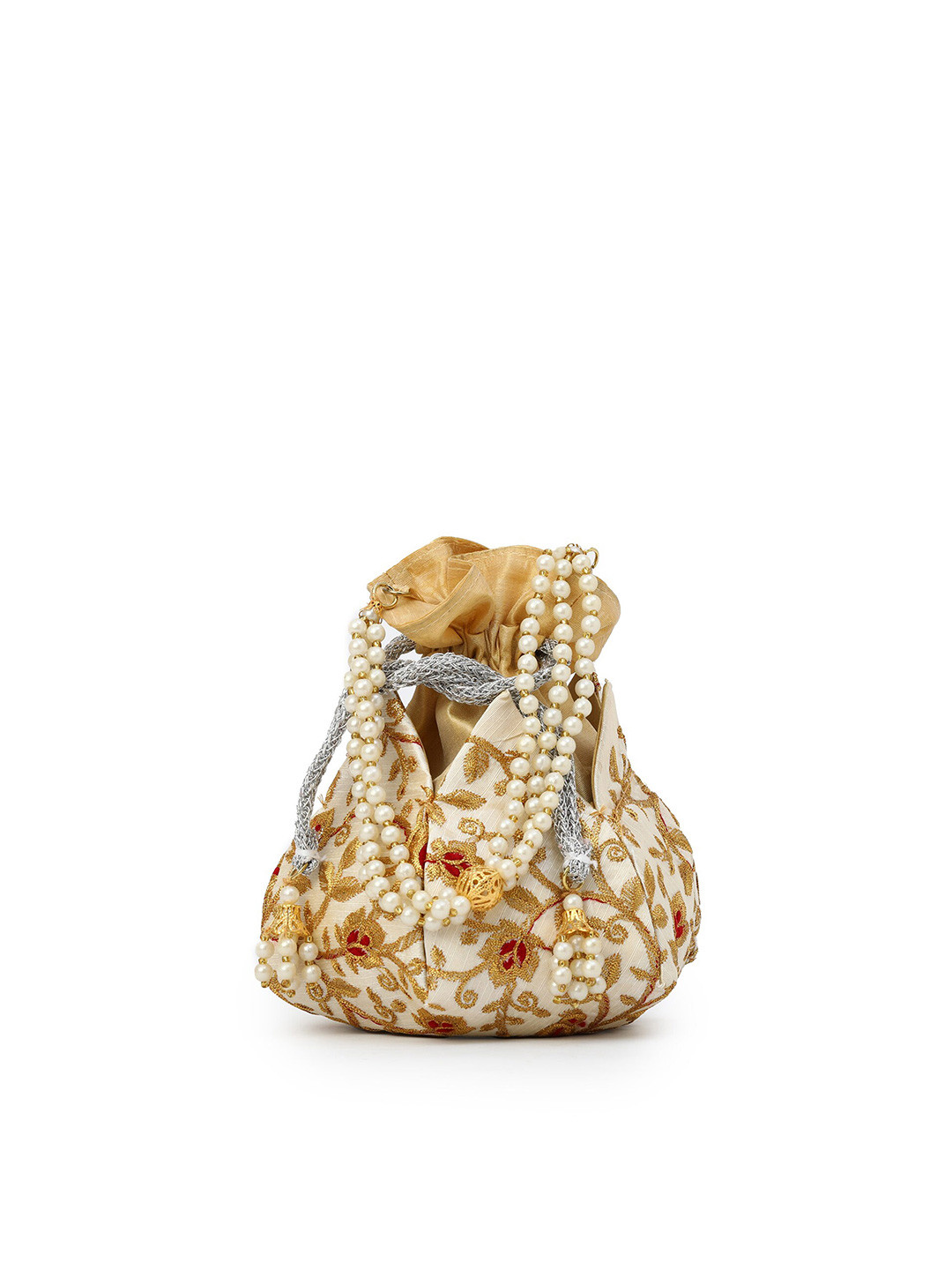 

gaura pakhi Embroidered Canvas Potli Clutch, Gold