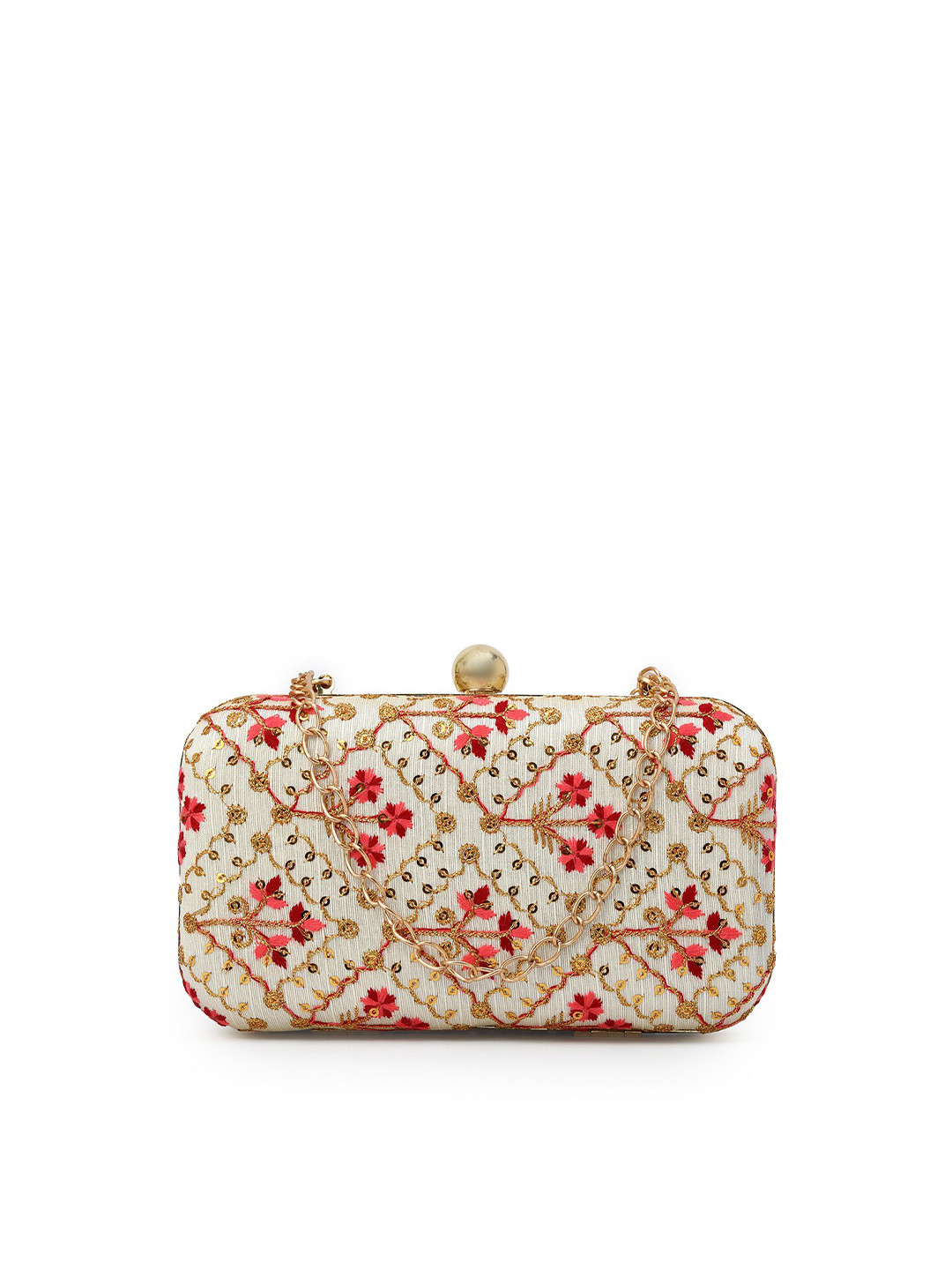 

gaura pakhi Off White & Red Embroidered Box Clutch
