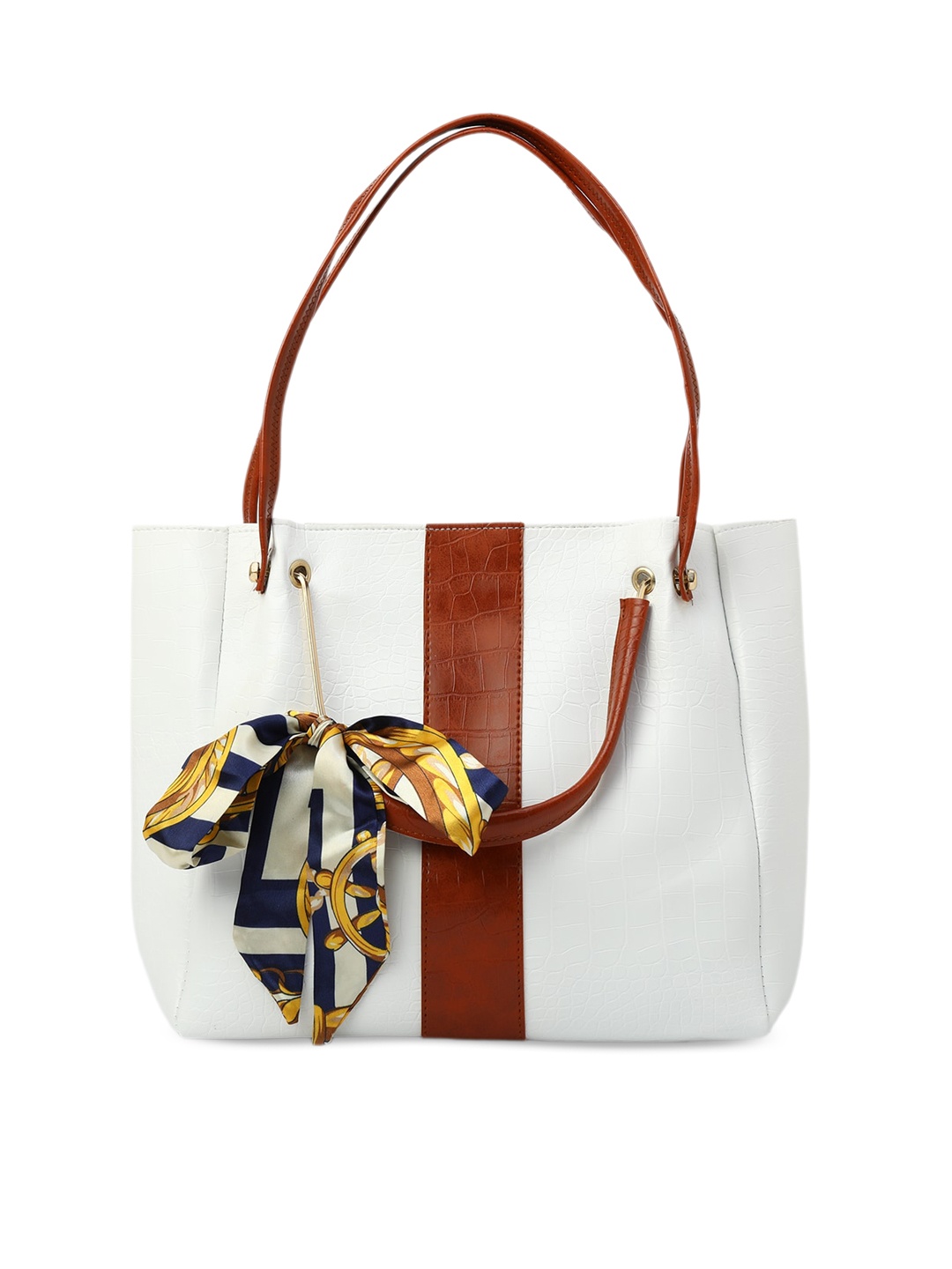 

gaura pakhi Colourblocked Oversized Shopper Tote Bag with Scarf, White
