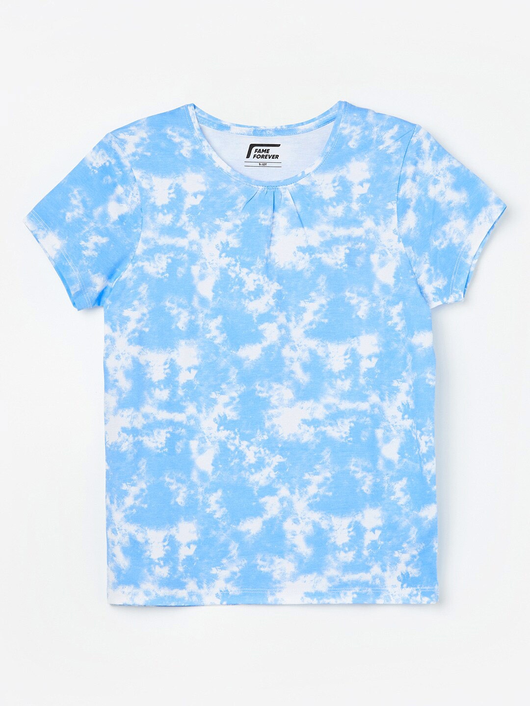 

Fame Forever by Lifestyle Girls Blue Printed V-Neck Extended Sleeves Raw Edge T-shirt