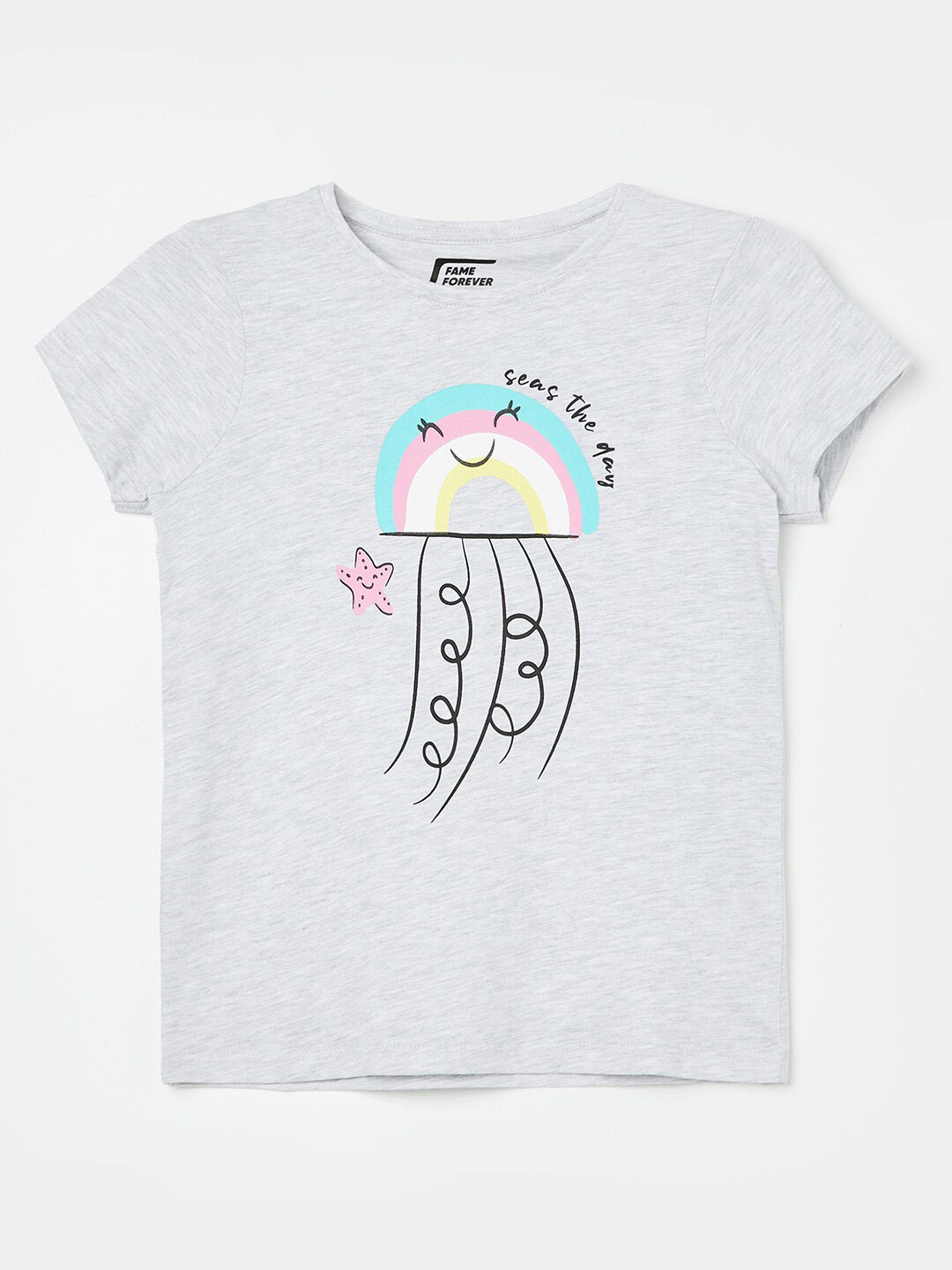 

Fame Forever by Lifestyle Girls Grey Melange Printed T-shirt
