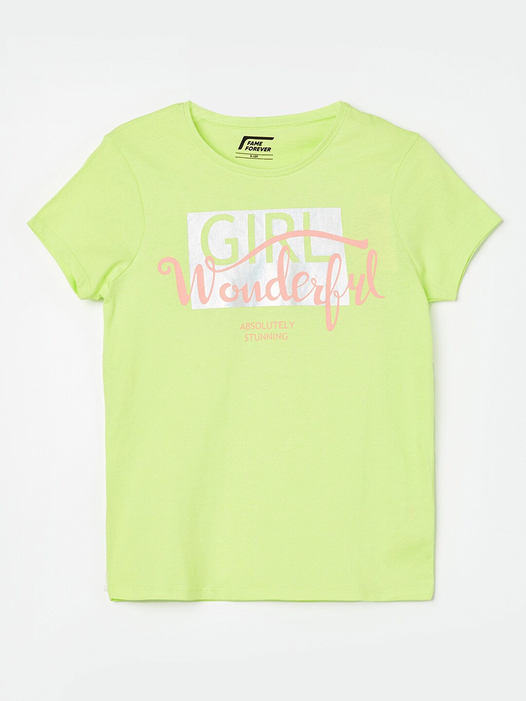 

Fame Forever by Lifestyle Girls Yellow Printed V-Neck Applique T-shirt