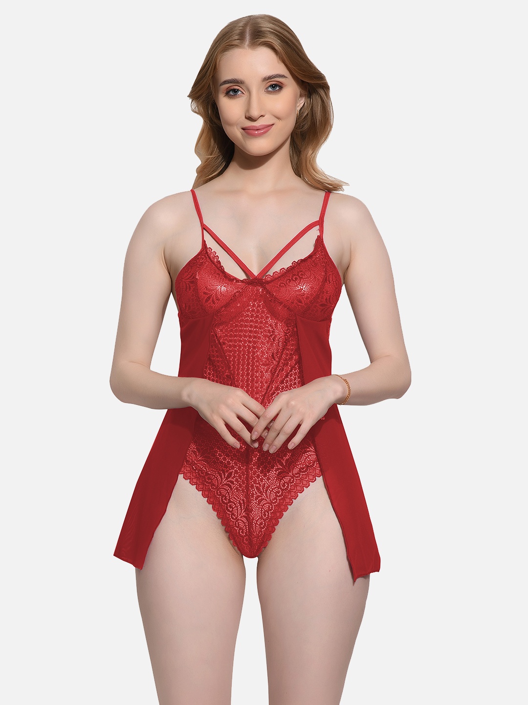 

FIMS Self Design Baby Doll, Red