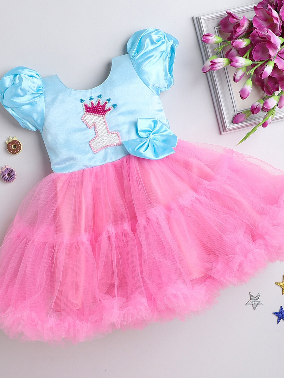 

Pink Chick Girls Embellished Satin Fit & Flare Tulle Dress, Blue