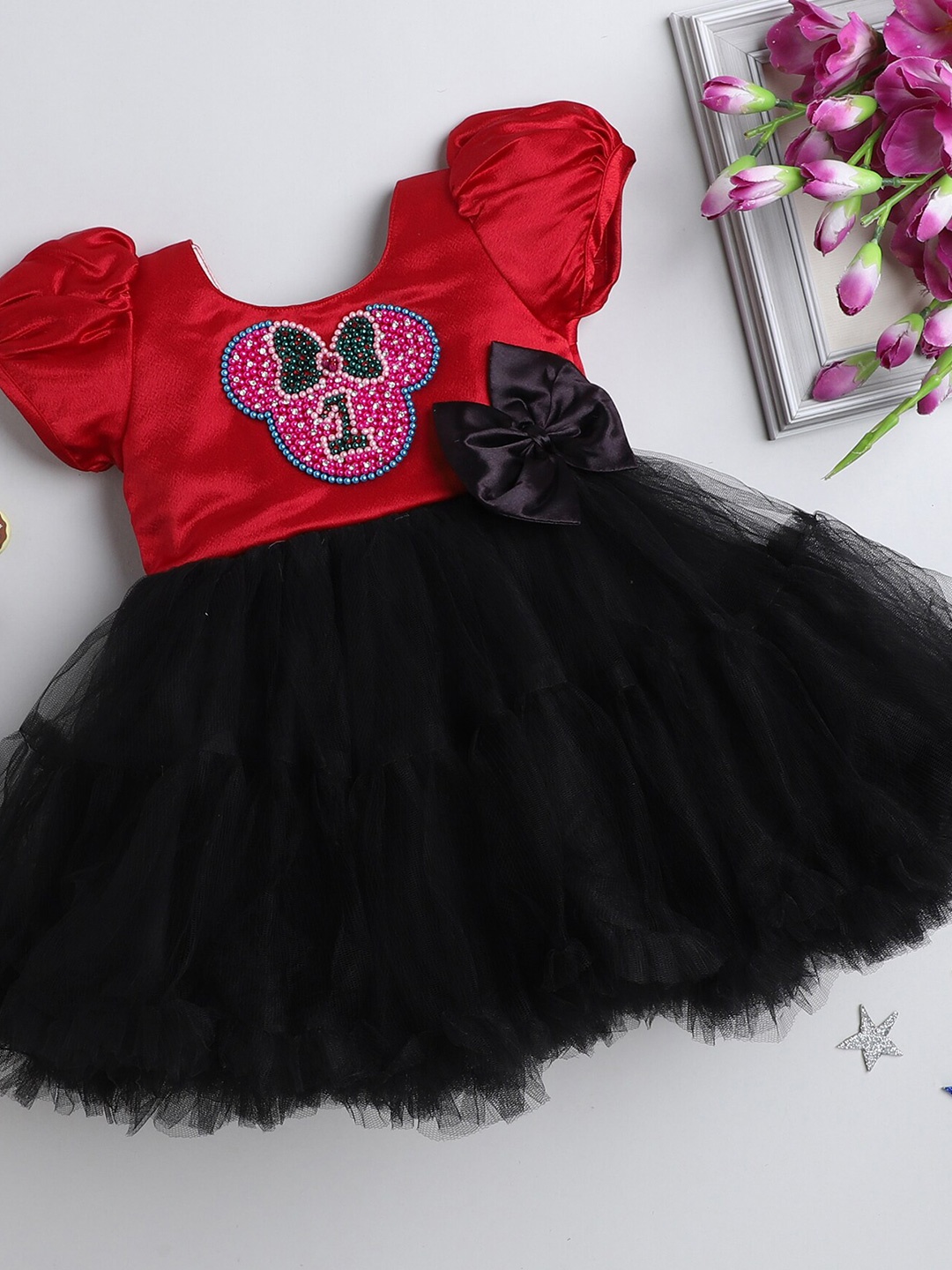 

Pink Chick Girls Embellished Satin Fit & Flare Tulle Dress, Red
