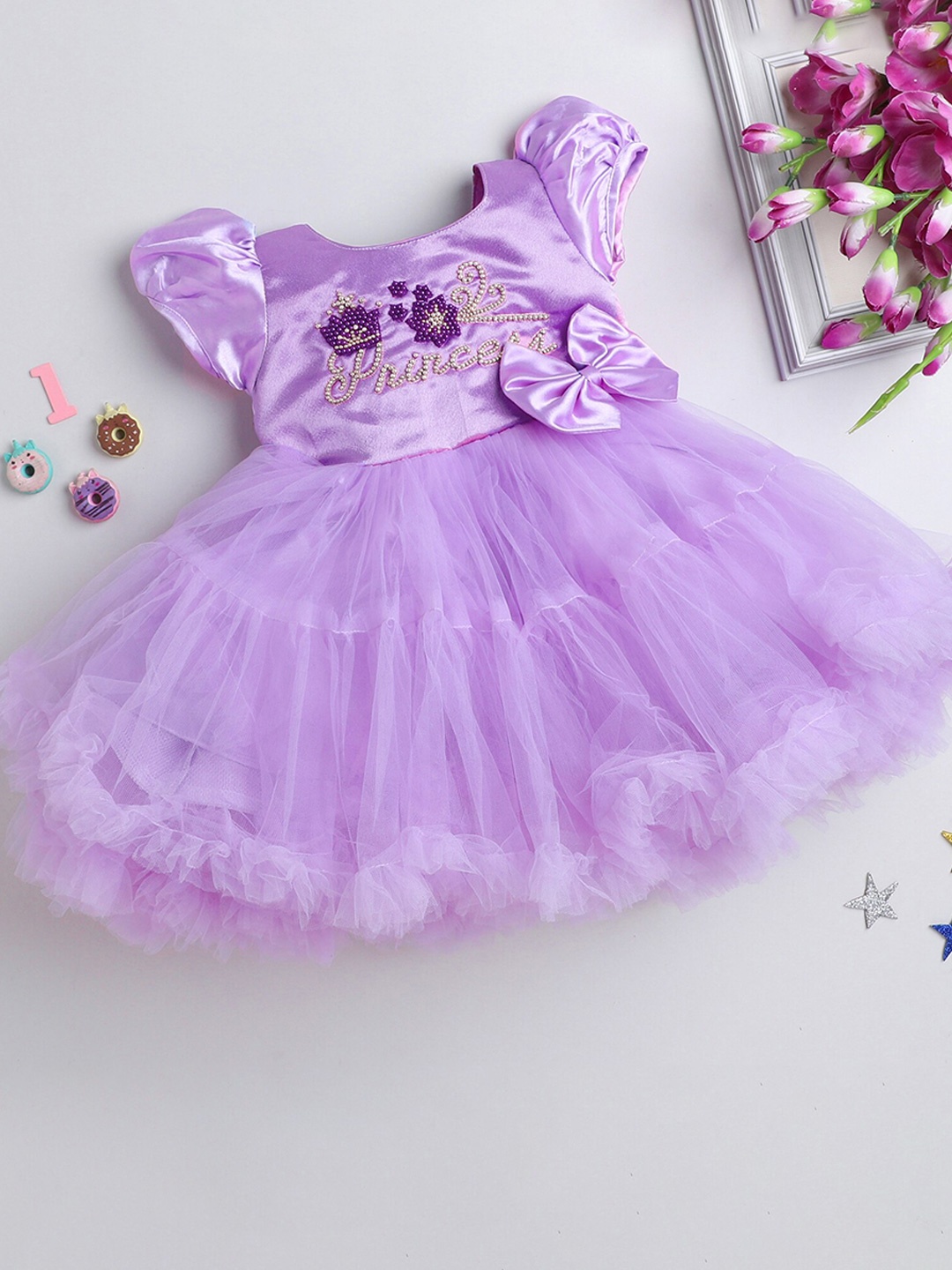 

Pink Chick Girls Embellished Satin Fit & Flare Tulle Dress, Lavender