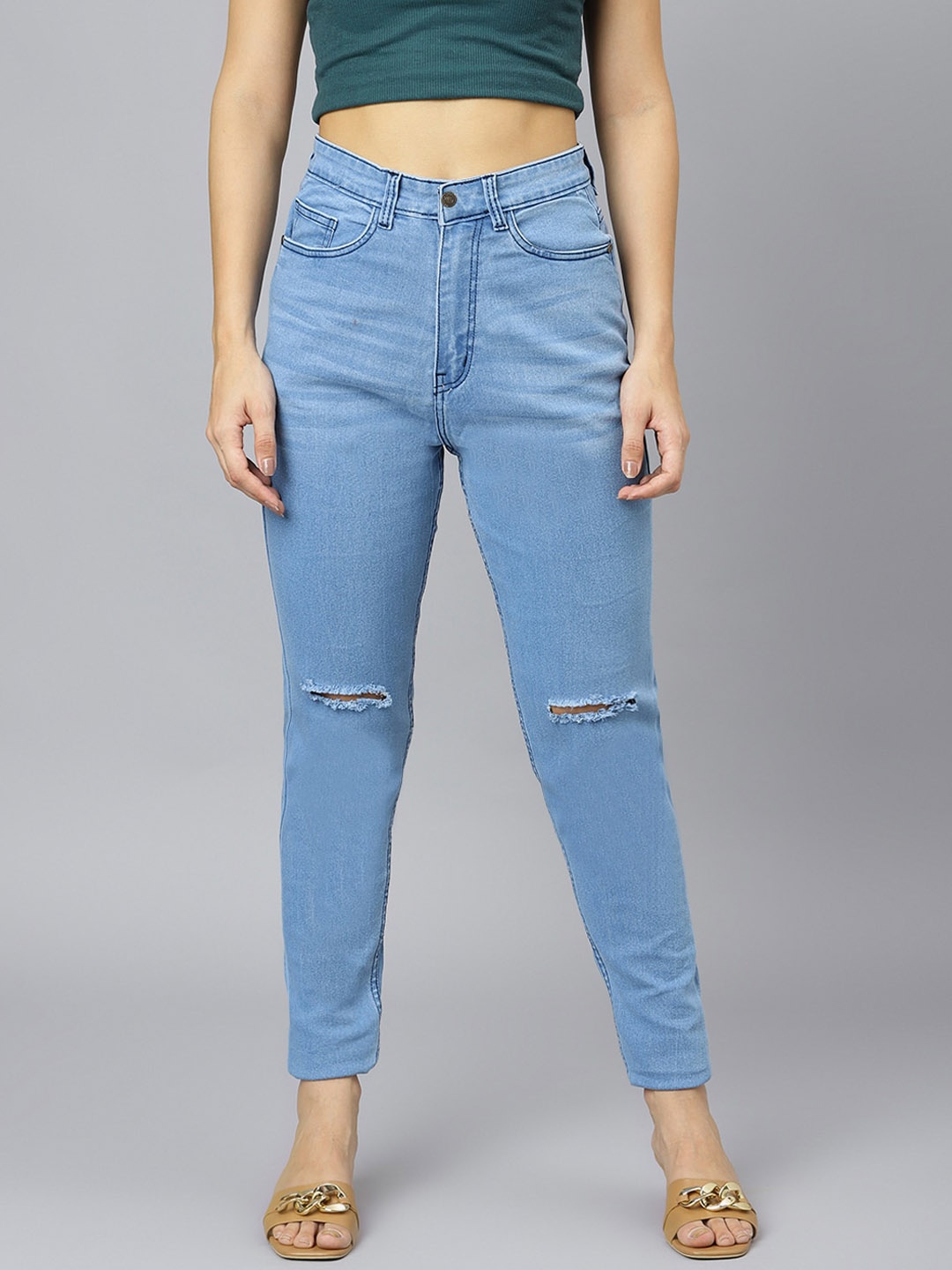

BAESD Women Slim Fit High-Rise Slash Knee Stretchable Jeans, Blue