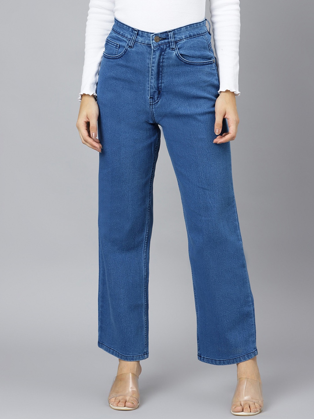 

BAESD Women Flared High-Rise Stretchable Jeans, Blue