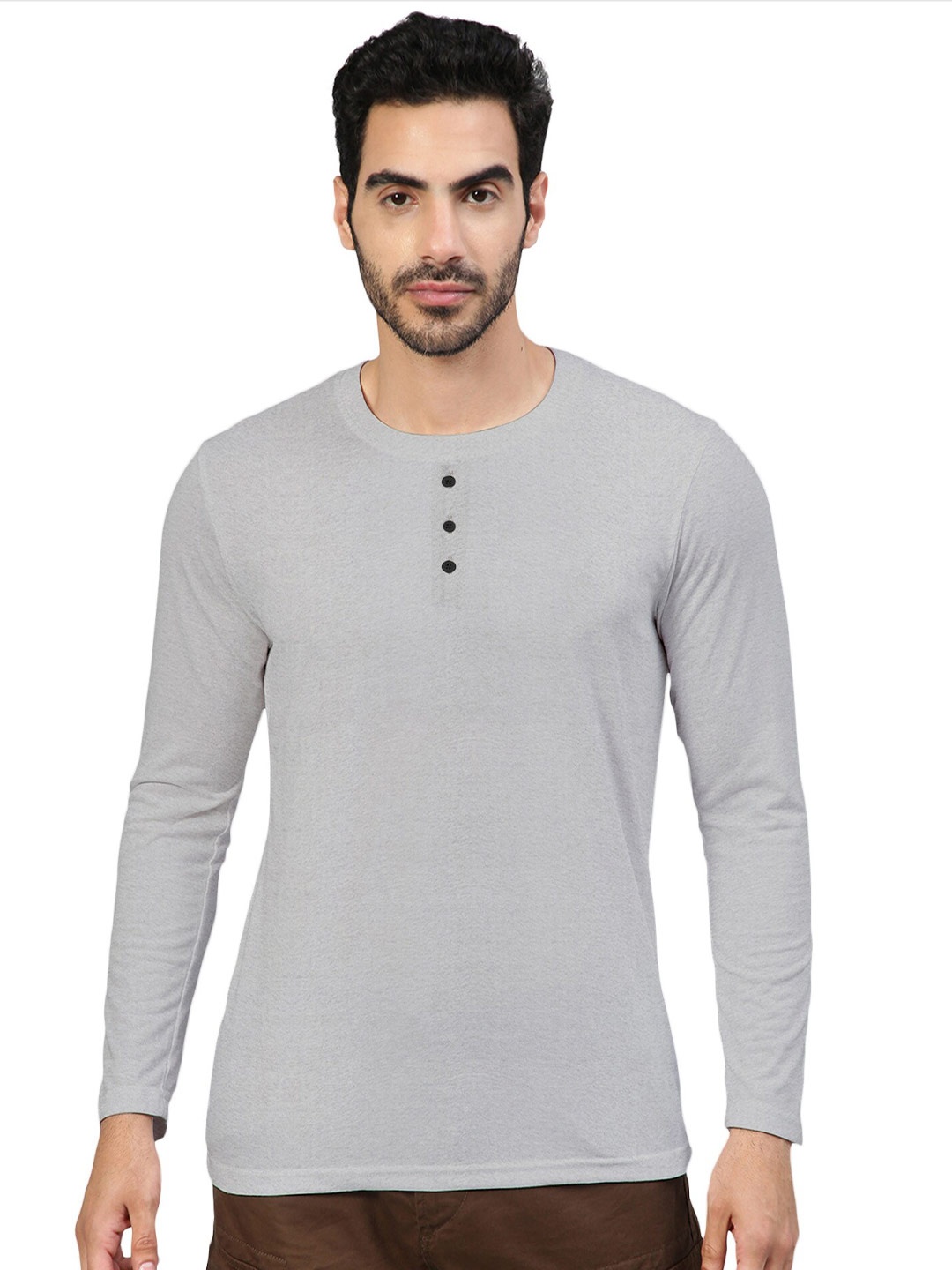 

FTX Full Sleeves Henley Neck Regular Fit T-shirt, Grey