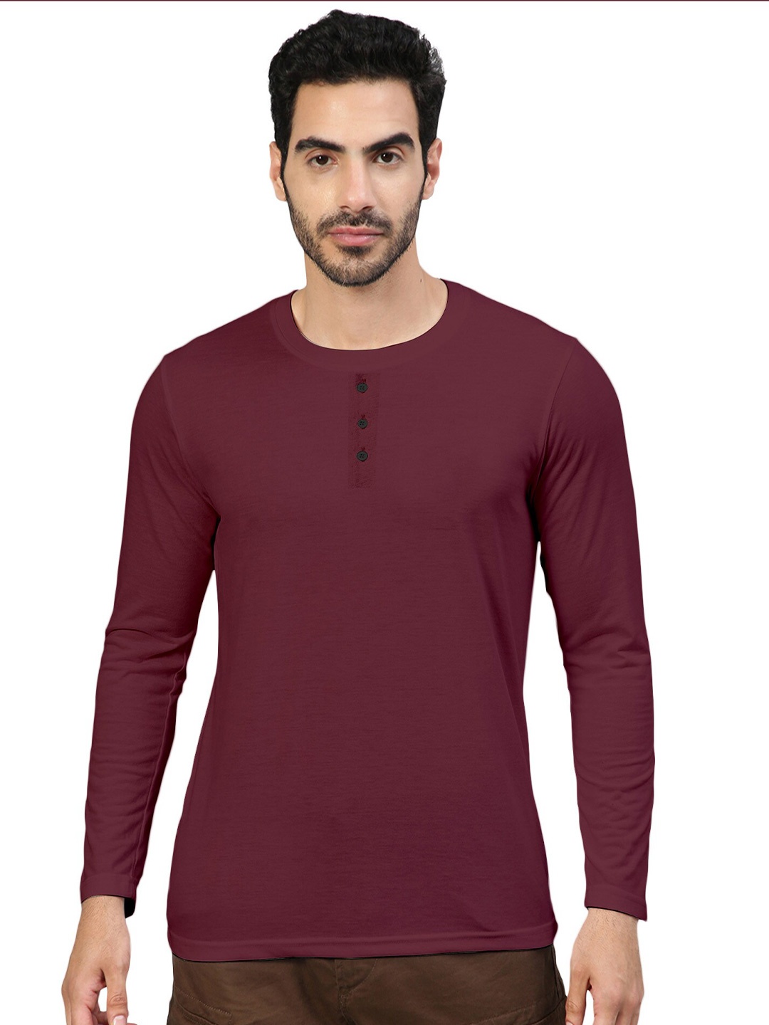 

FTX Full Sleeves Henley Neck Regular Fit T-shirt, Maroon