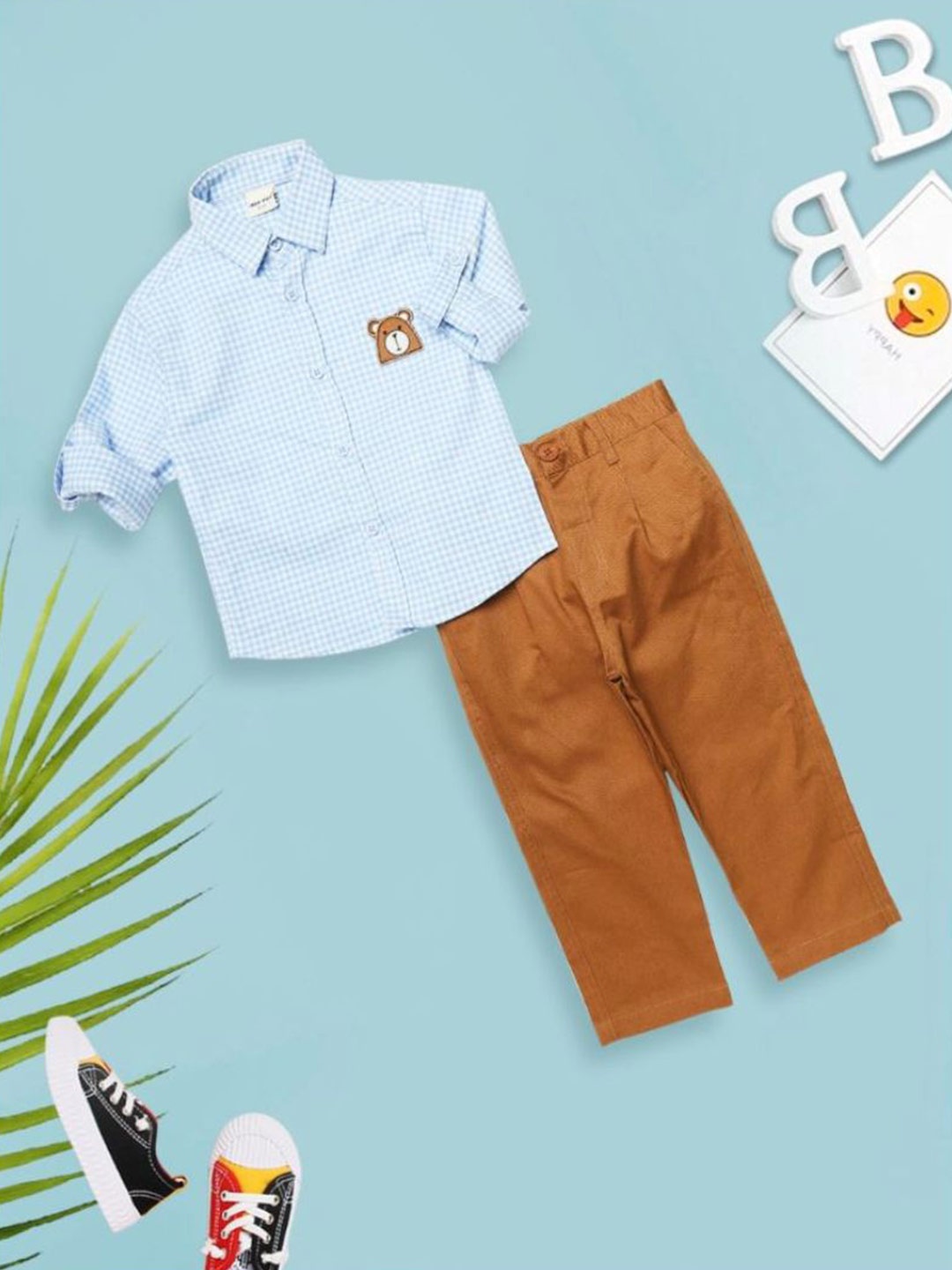 MeeMee Boy Pure Cotton Shirt With Trousers, Brown