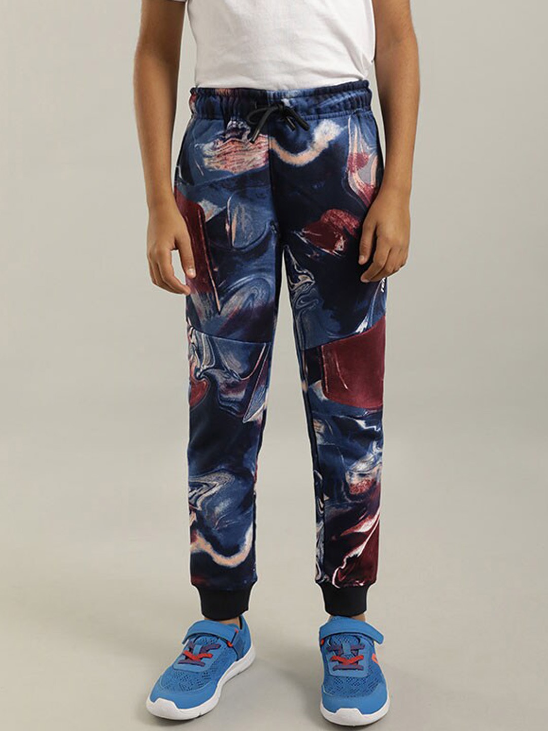 

Indian Terrain Boys Abstract Printed Mid-Rise Cotton Joggers, Blue
