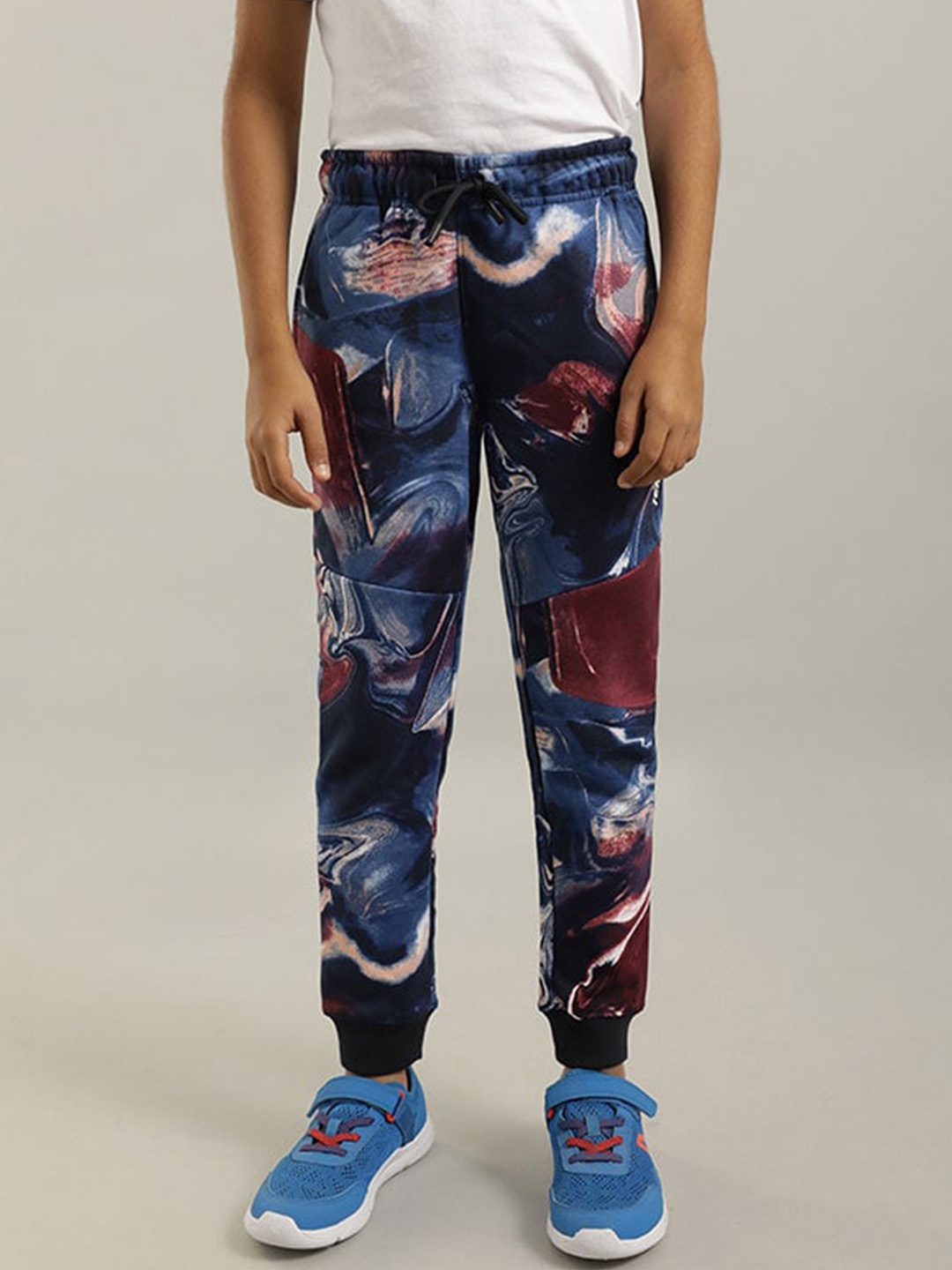 

Indian Terrain Boys Mid-Rise Printed Cotton Joggers Track Pants, Navy blue