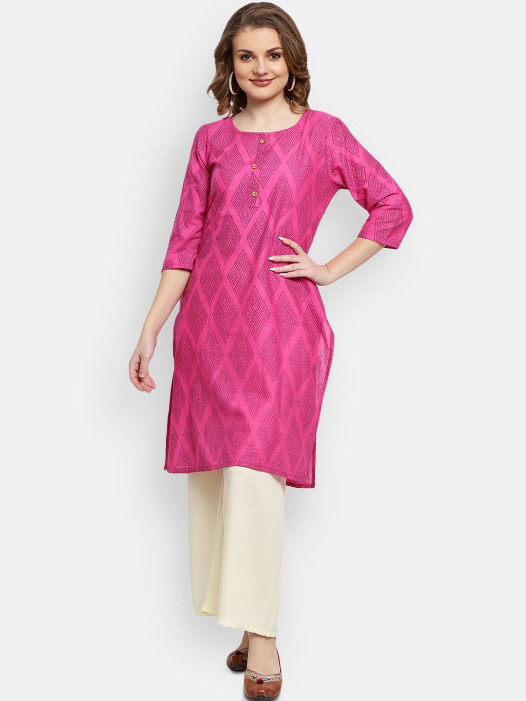 

V-Mart Ethnic Motifs Printed Cotton Kurta, Pink