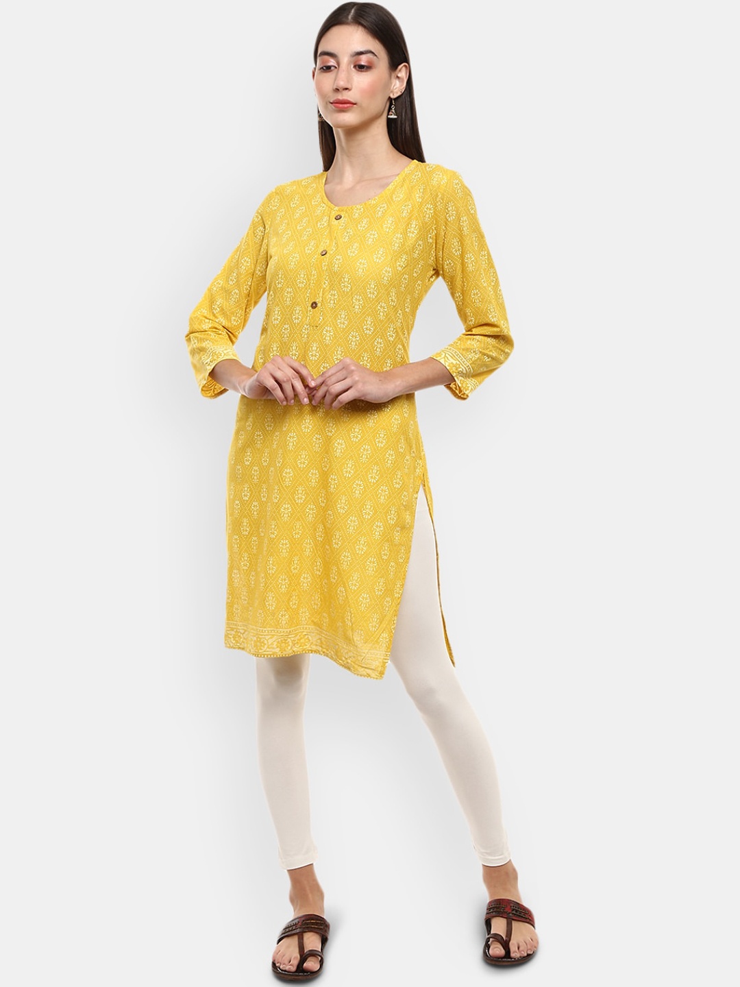 

V-Mart Floral Printed Cotton Kurta, Mustard