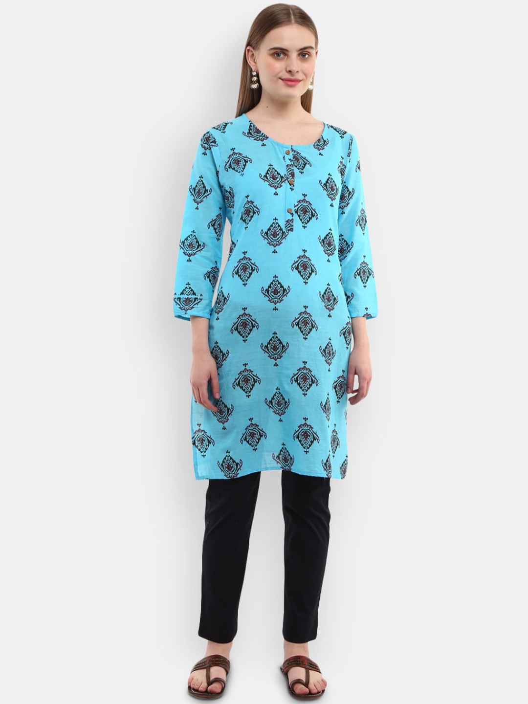

V-Mart Ethnic Motifs Printed Cotton Kurta, Blue
