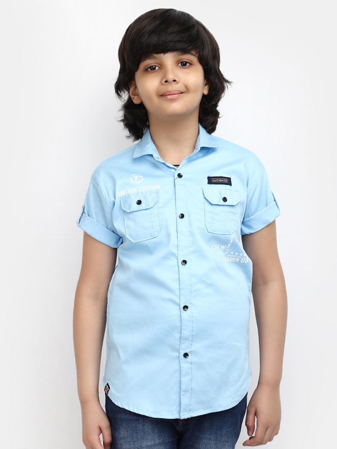 

V-Mart Boys Blue Opaque Casual Shirt