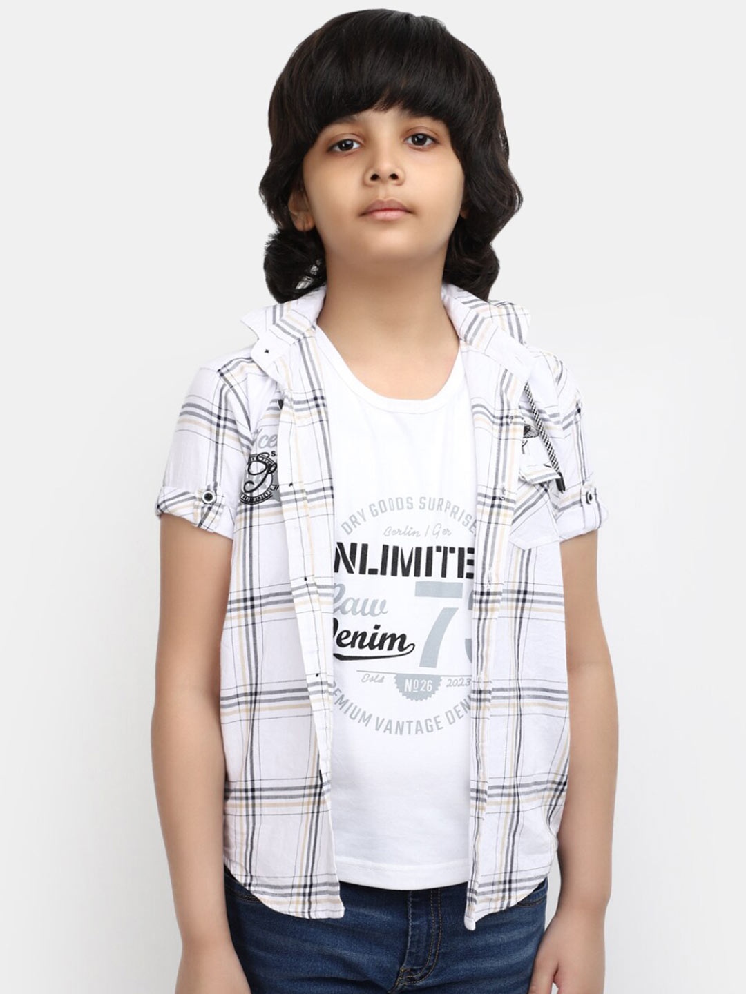 

V-Mart Boys White Opaque Checked Casual Shirt