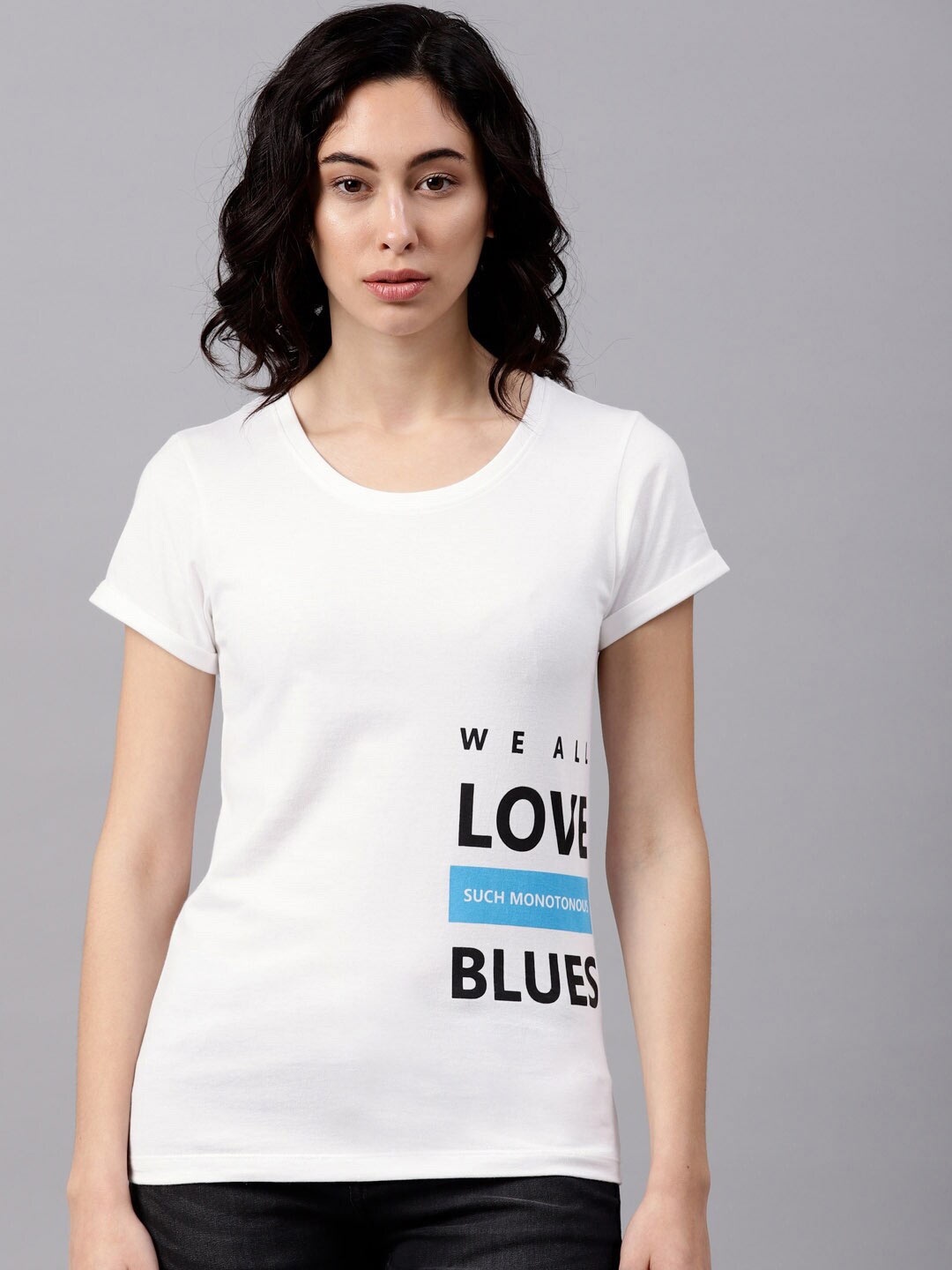 

Mast & Harbour Women White Typography Printed Pure Cotton Applique T-shirt