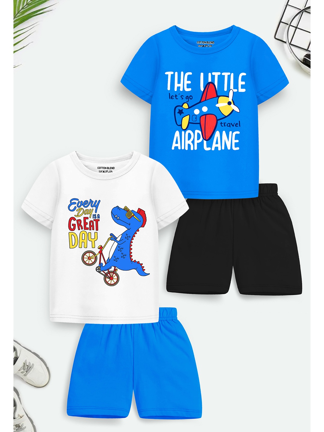 

Trampoline Kids Pack of 2 Printed T-shirt with Shorts, Blue