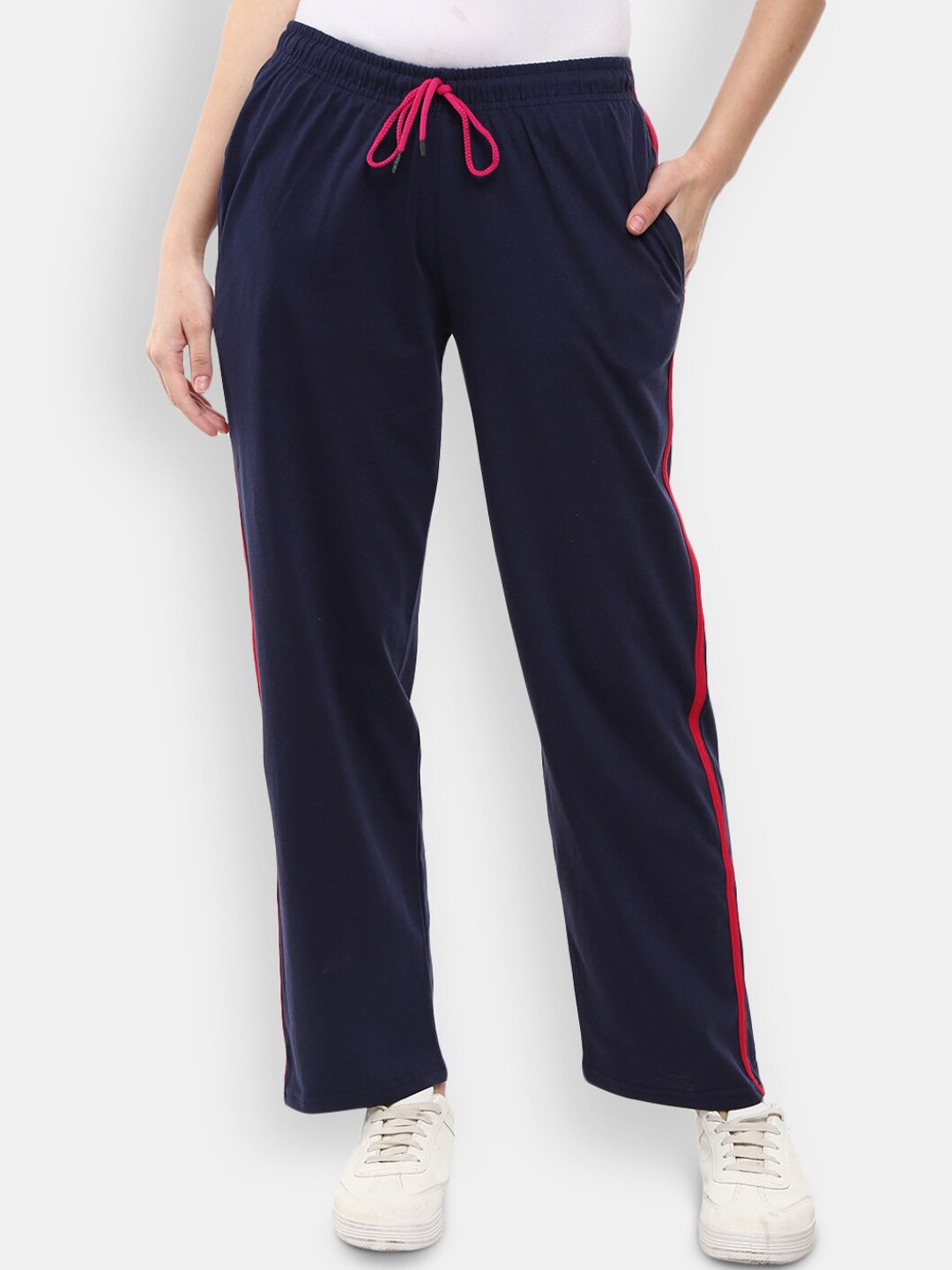 

V-Mart Women Mid-Rise Cotton Regular-Fit Track Pants, Navy blue
