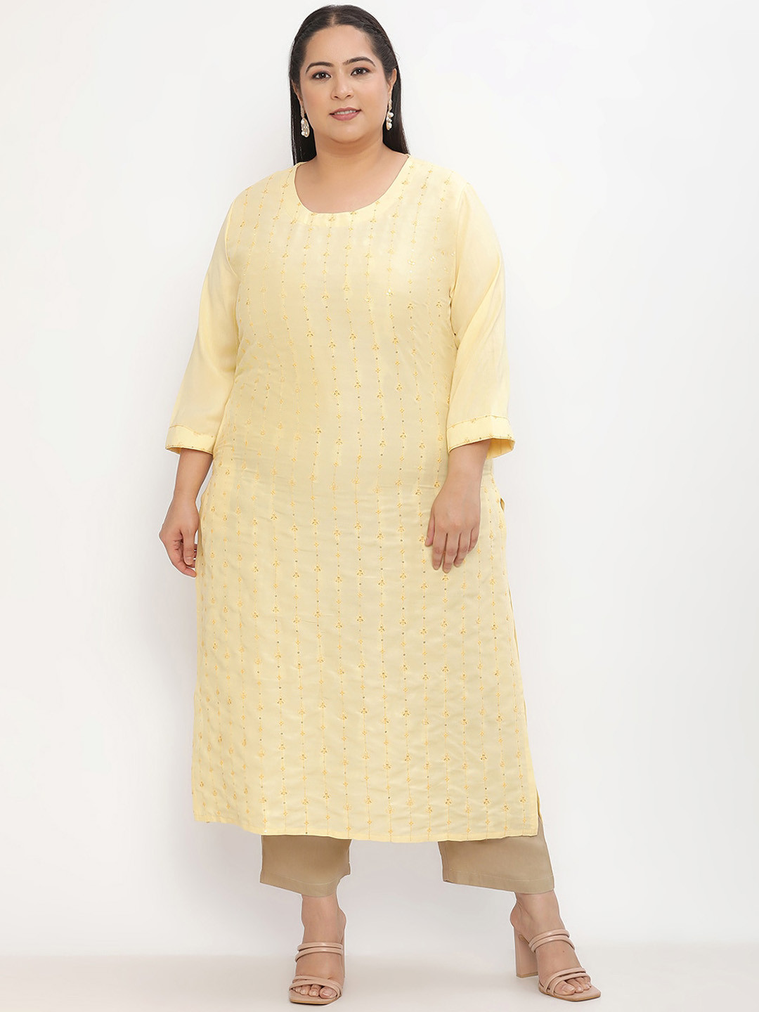 

Sringam Plus Size Ethnic Motifs Embroidered Straight Kurta, Yellow