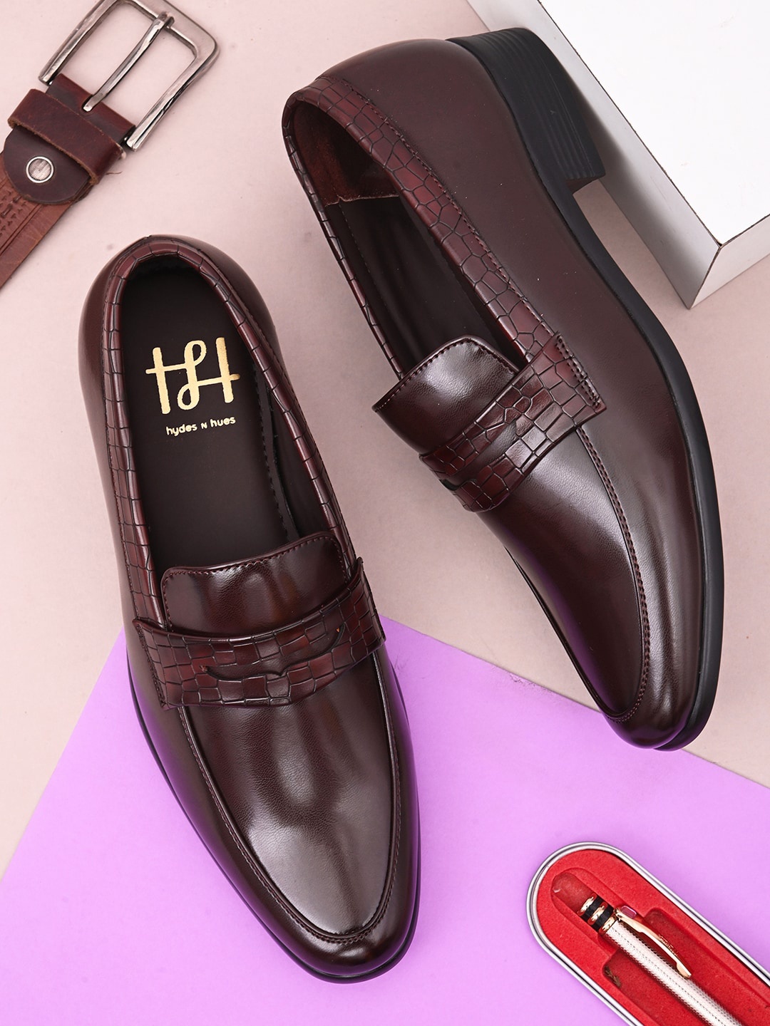 Hydes N Hues Men Formal Slip-On Shoes, Burgundy