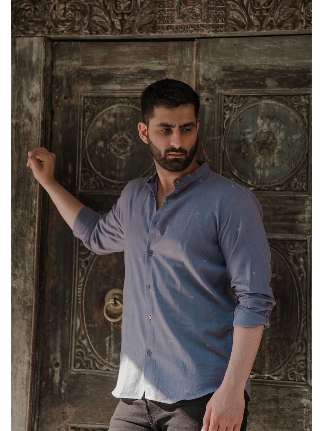 

INPE Slim Fit Linen Cotton Semiformal Shirt, Blue