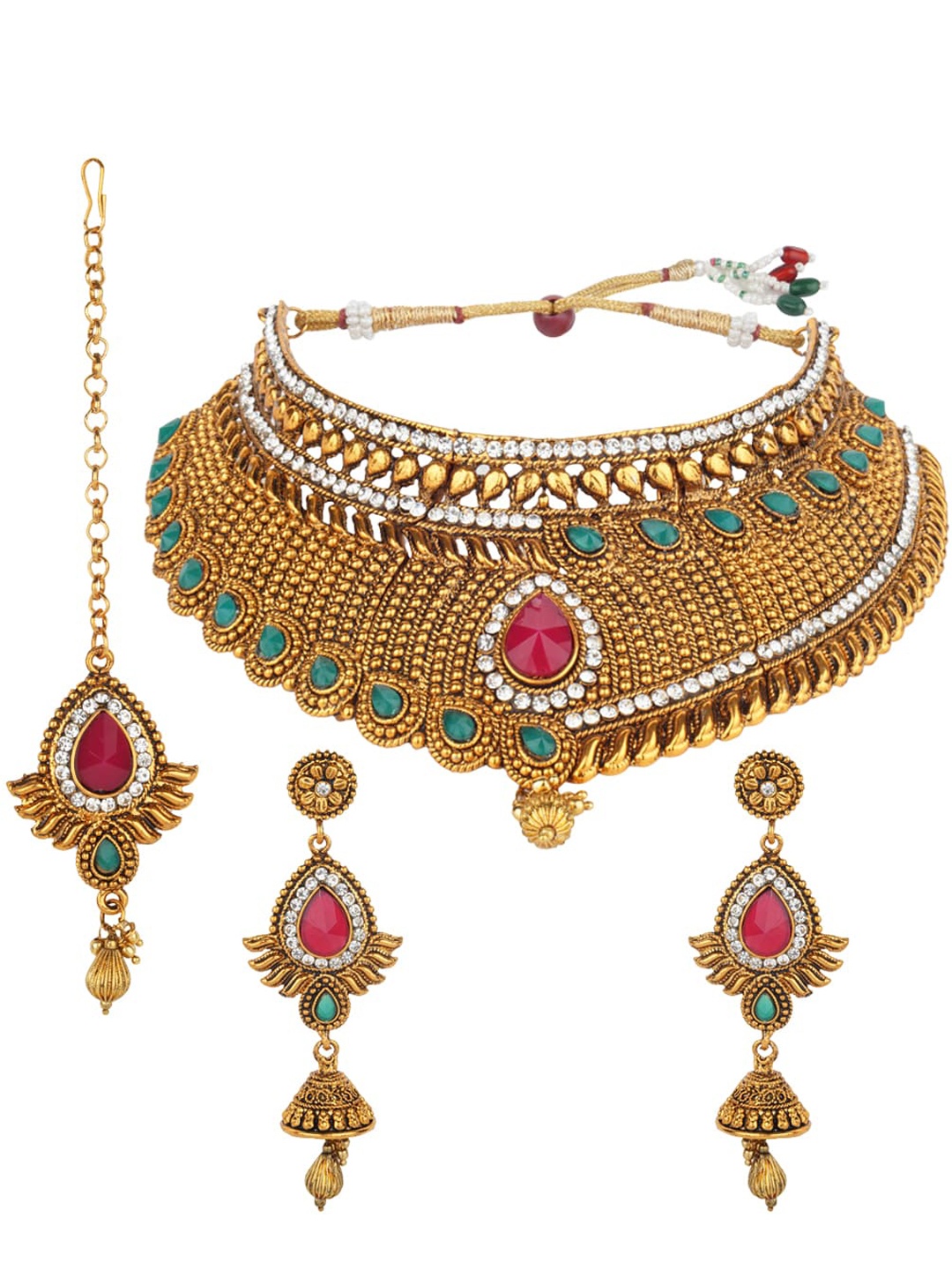 

Matushri Art Gold-Plated Stone Studded & Beaded Jewellery Set