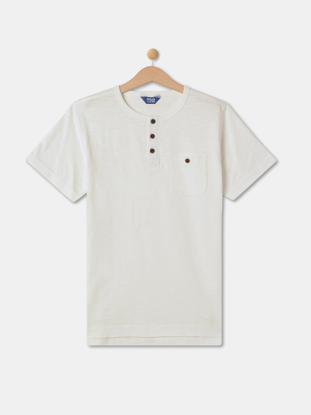 

R&B Boys White Henley Neck Pockets T-shirt
