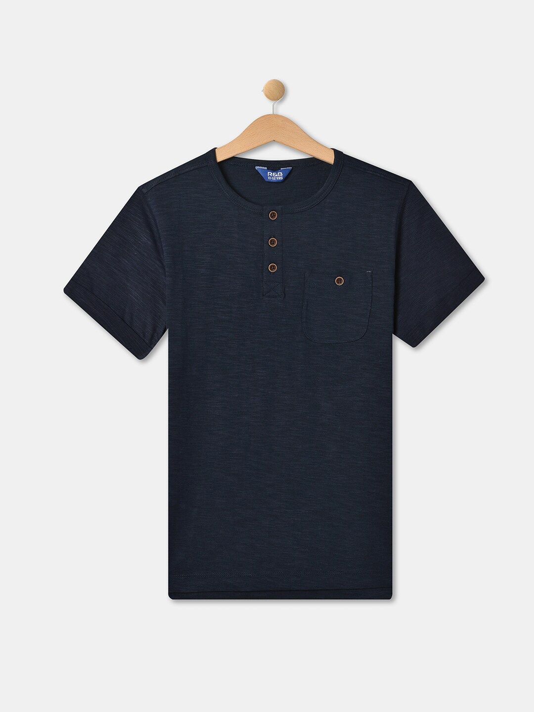 

R&B Boys Blue Henley Neck Pockets T-shirt