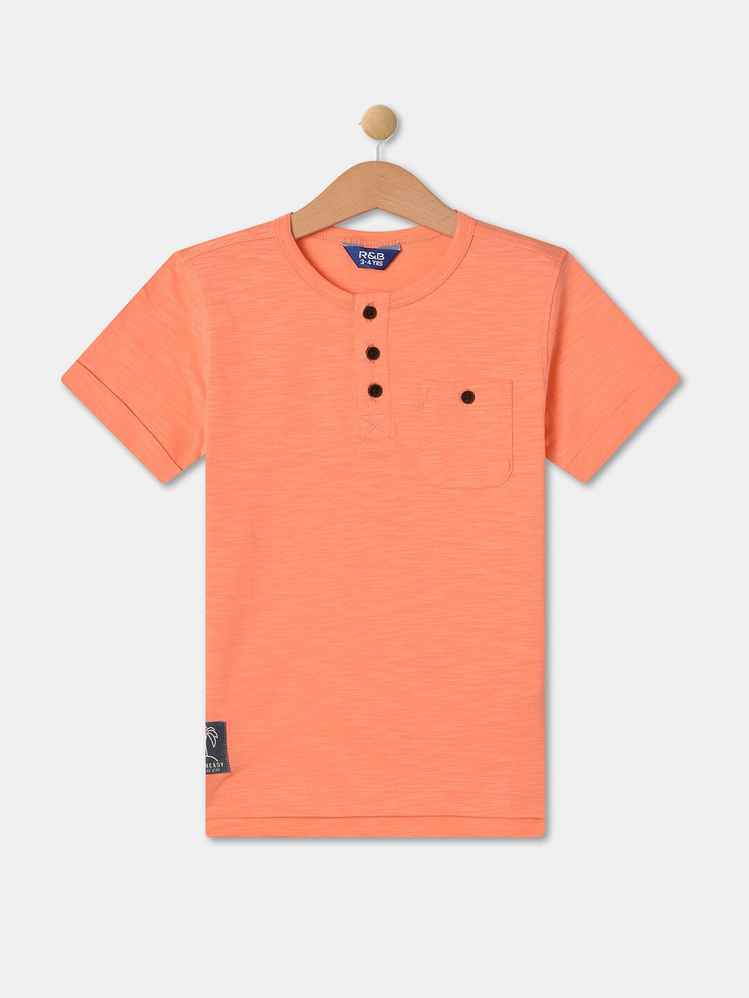 

R&B Boys Orange Henley Neck Applique T-shirt