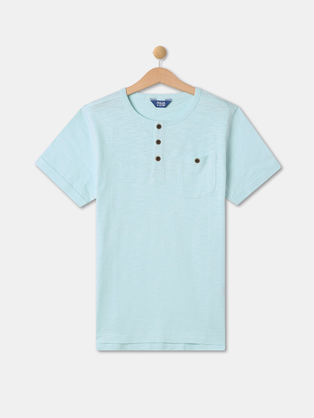 

R&B Boys Henley Neck Cotton T-shirt, Blue