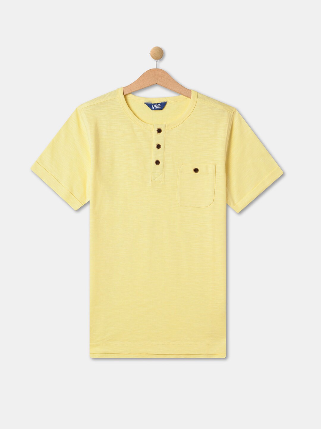 

R&B Boys Henley Neck Cotton T-shirt, Yellow