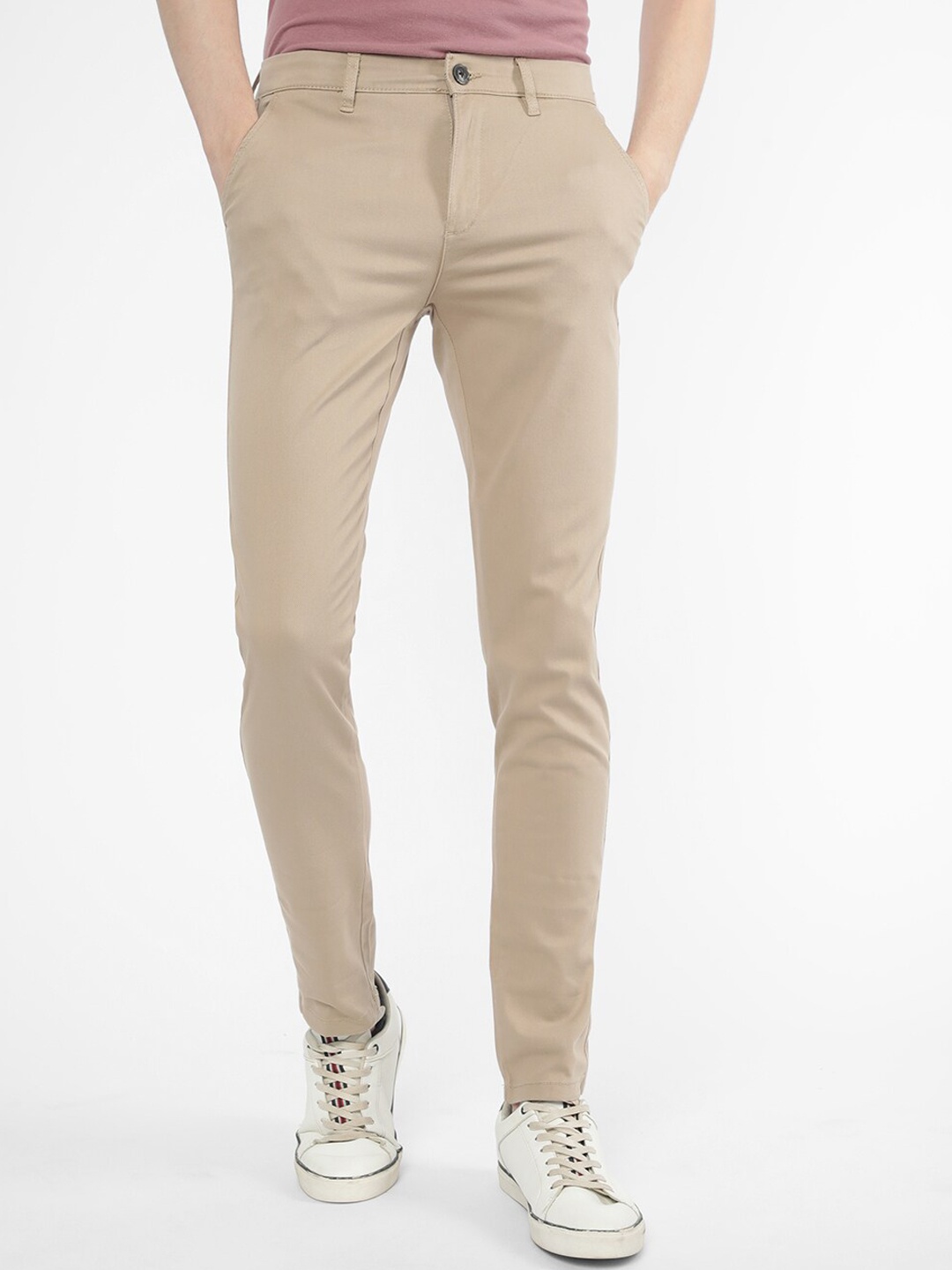 

R&B Men Mid-Rise Trousers, Beige